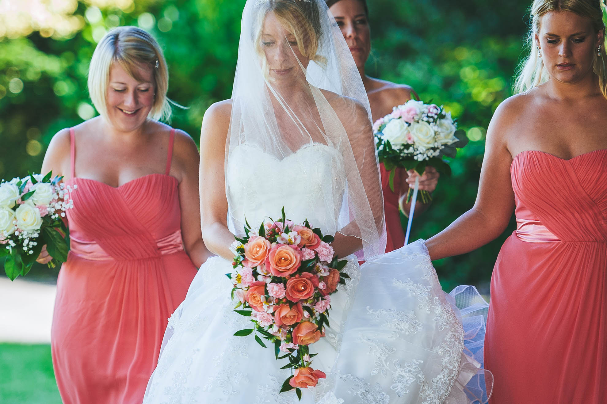 Bride walks to church 