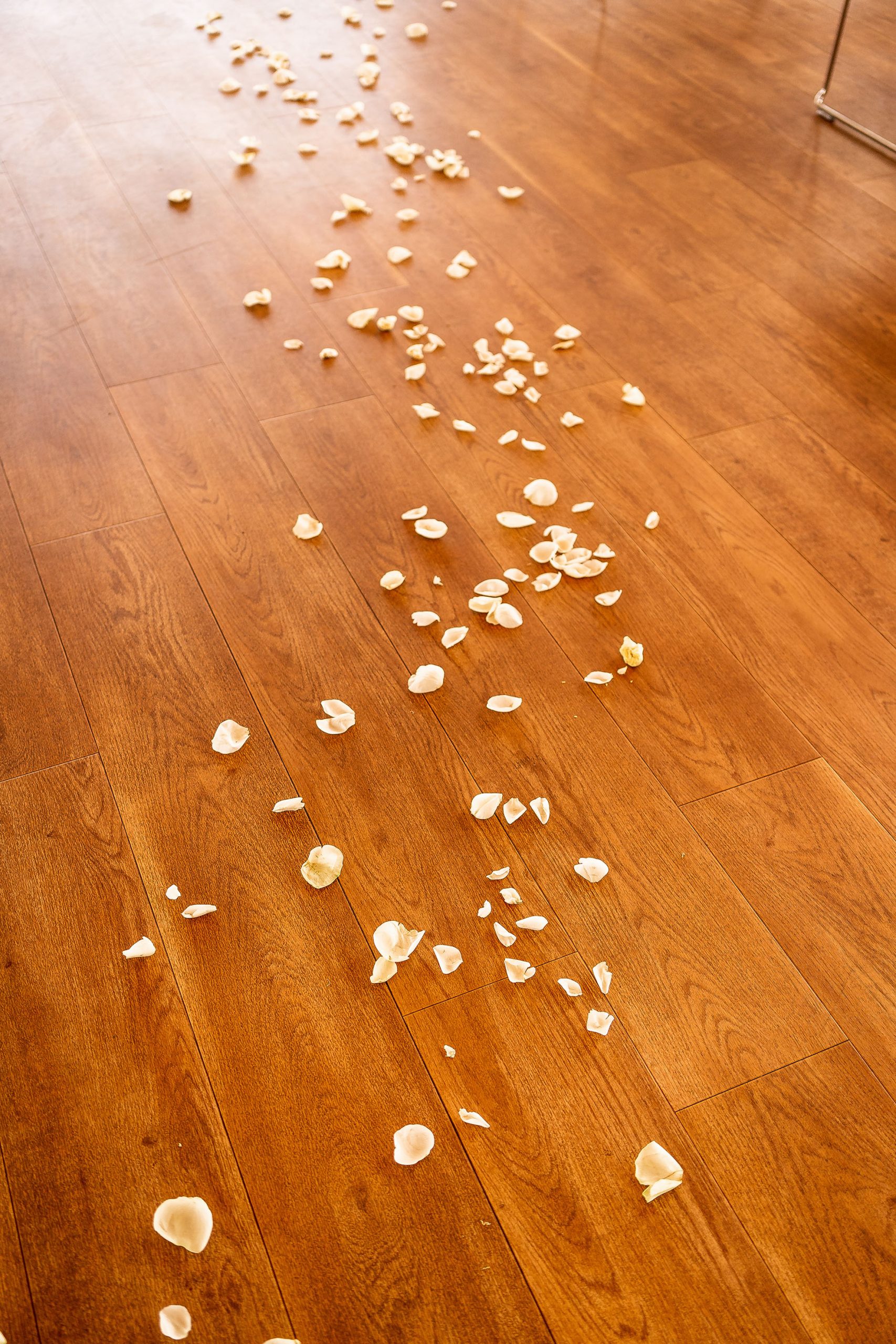 Flowers decorate the aisle