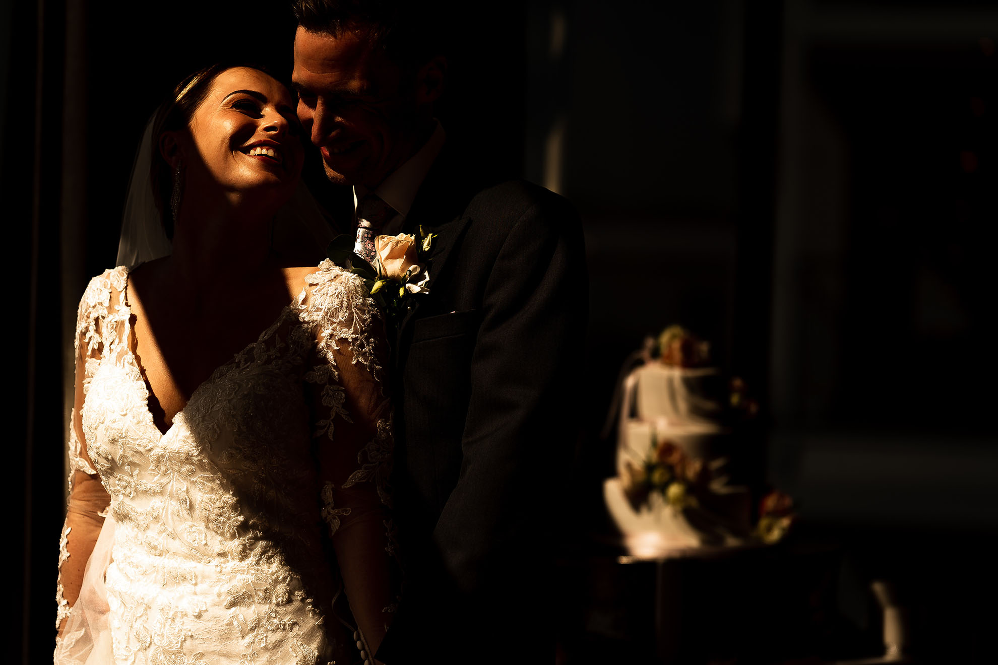 Bride and groom portrait in natural light