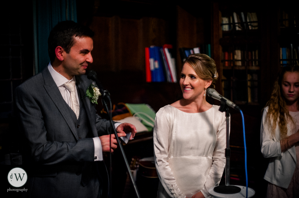 Bride and groom give speech
