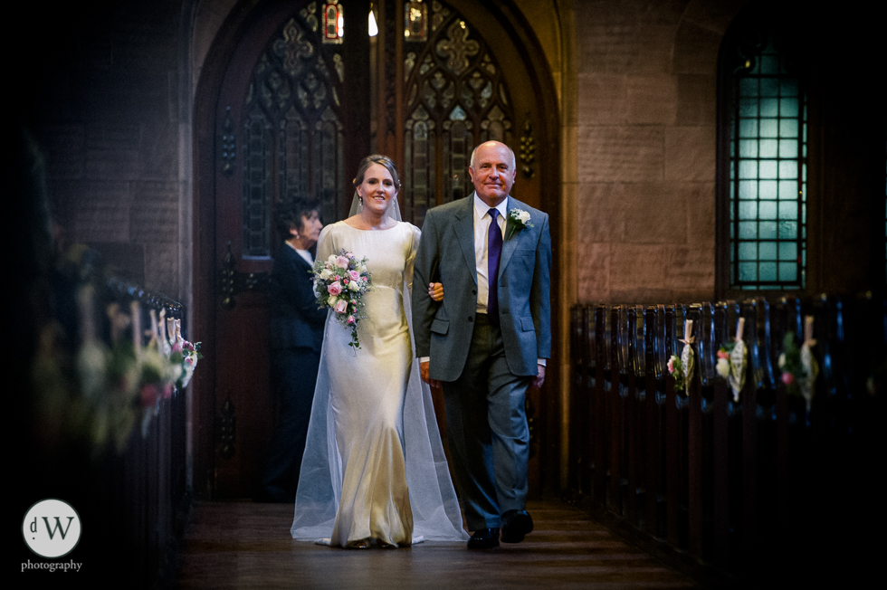 Bride walks up the aisle 