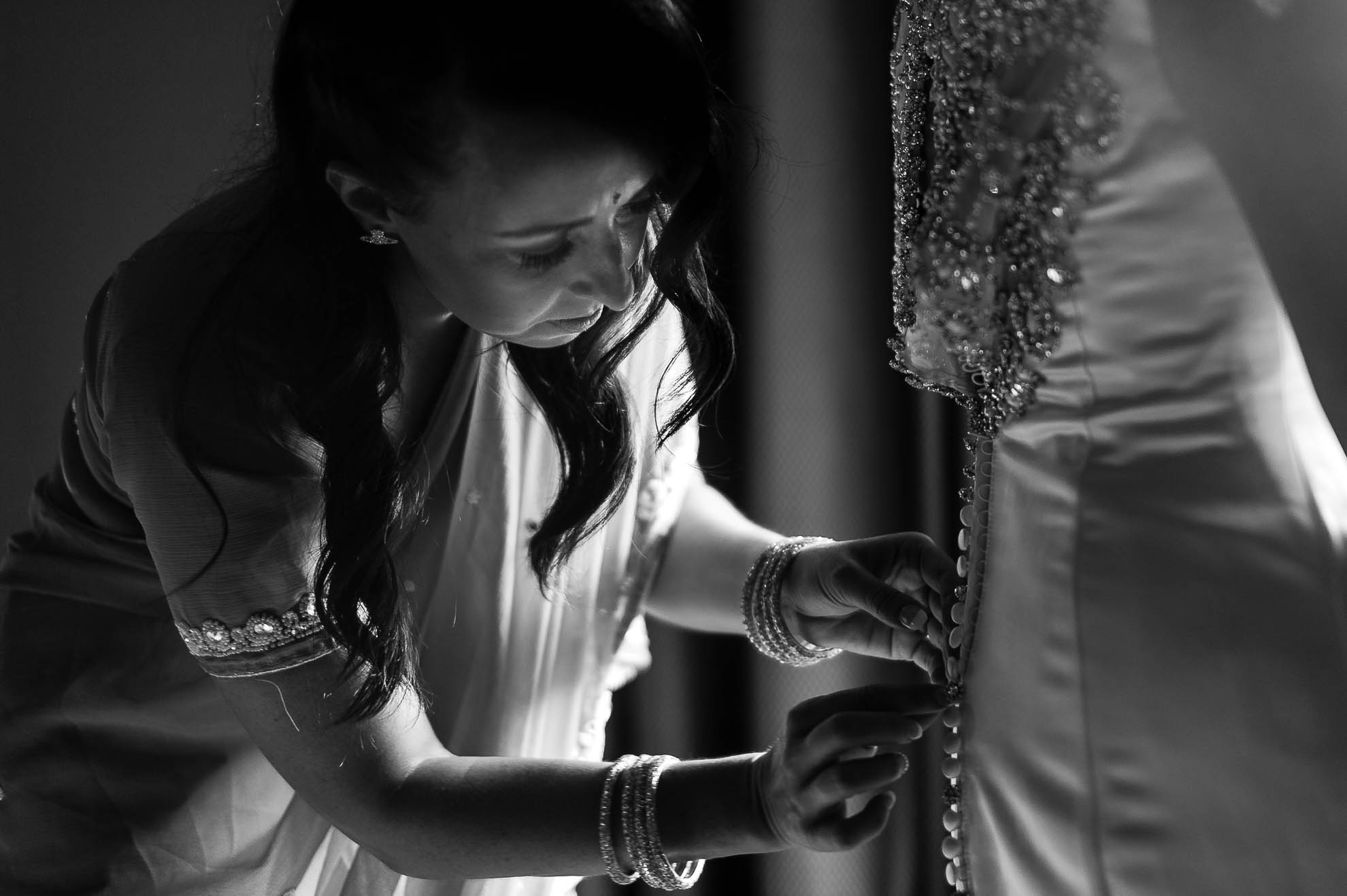 bridesmaid buttons up brides wedding dress