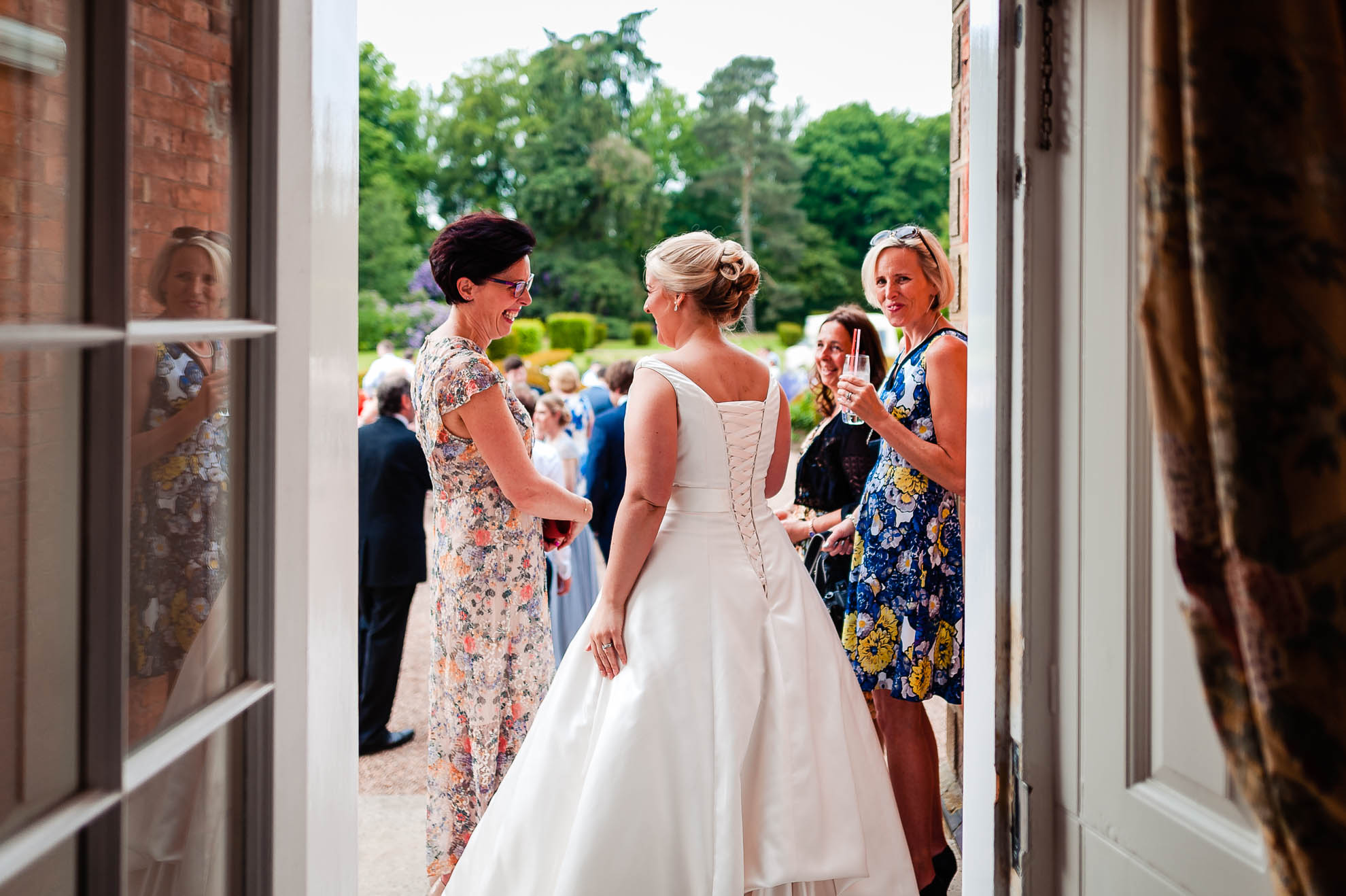 Bride having fun with guests