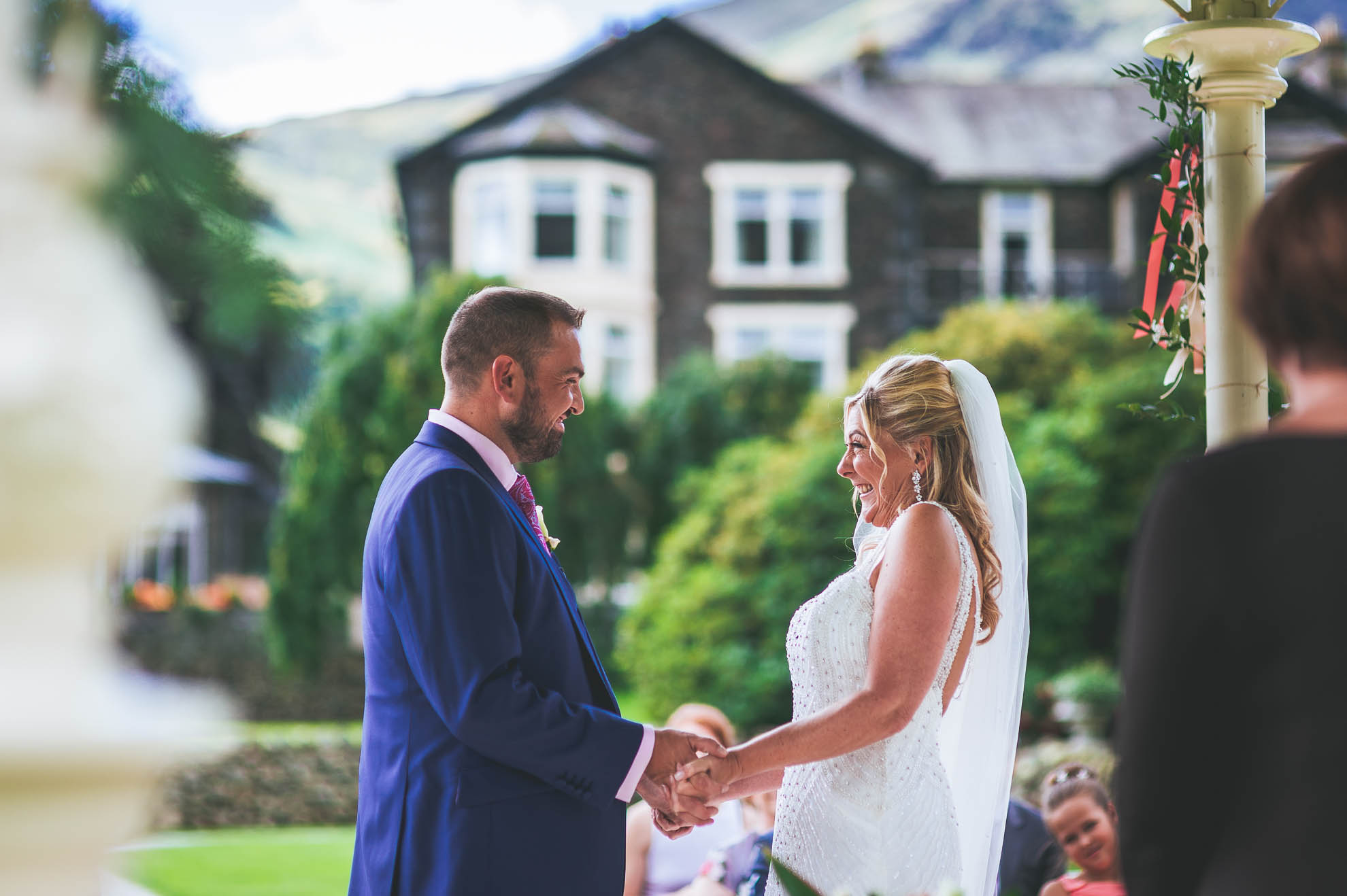 Bride and groom laugh after tying the knot