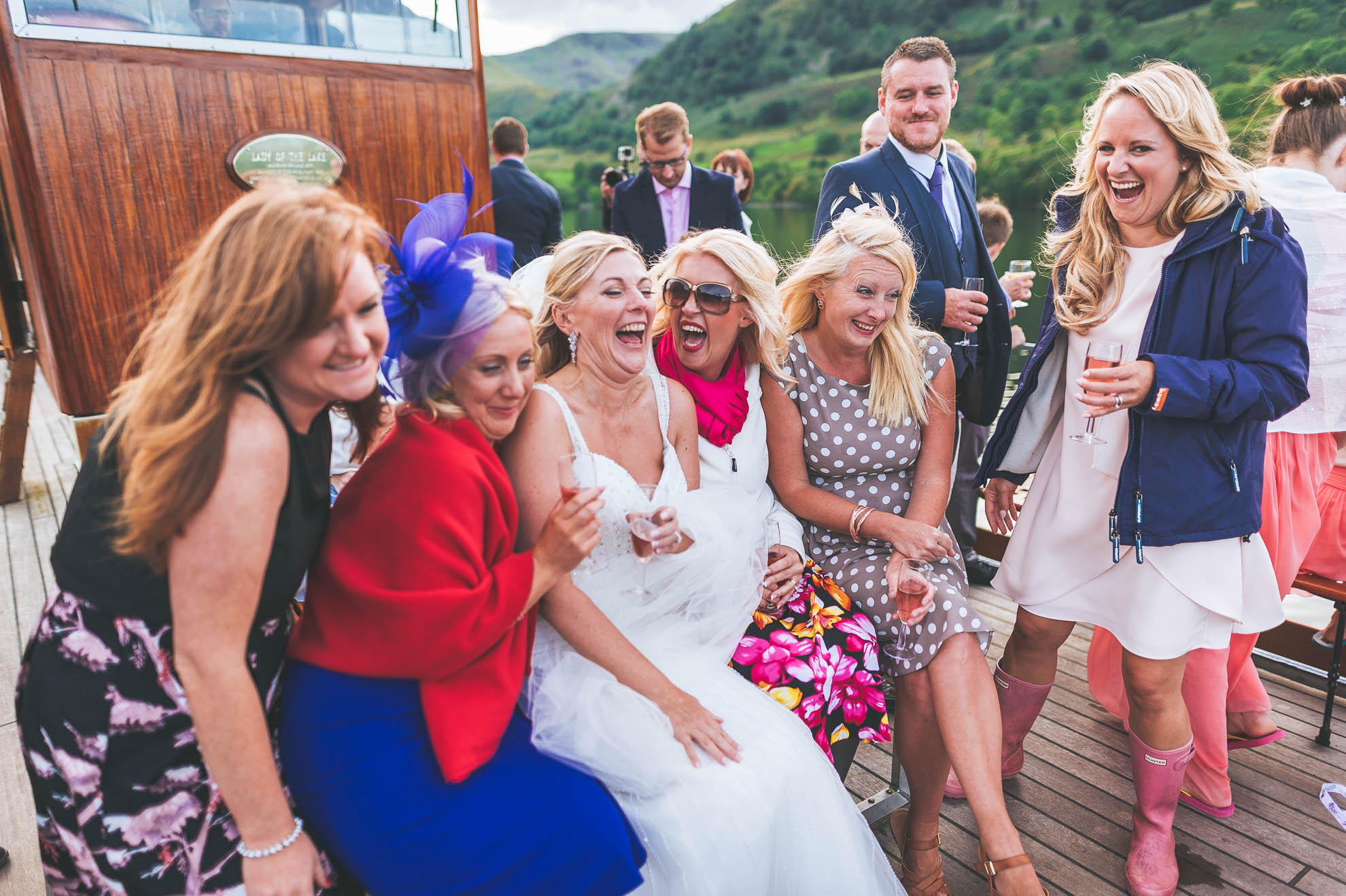Bride and friends share a joke