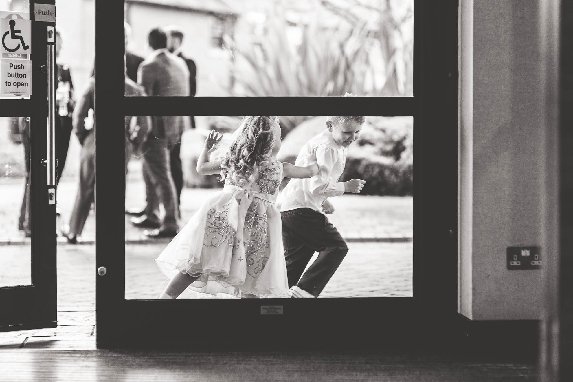 Kids play tag at the reception