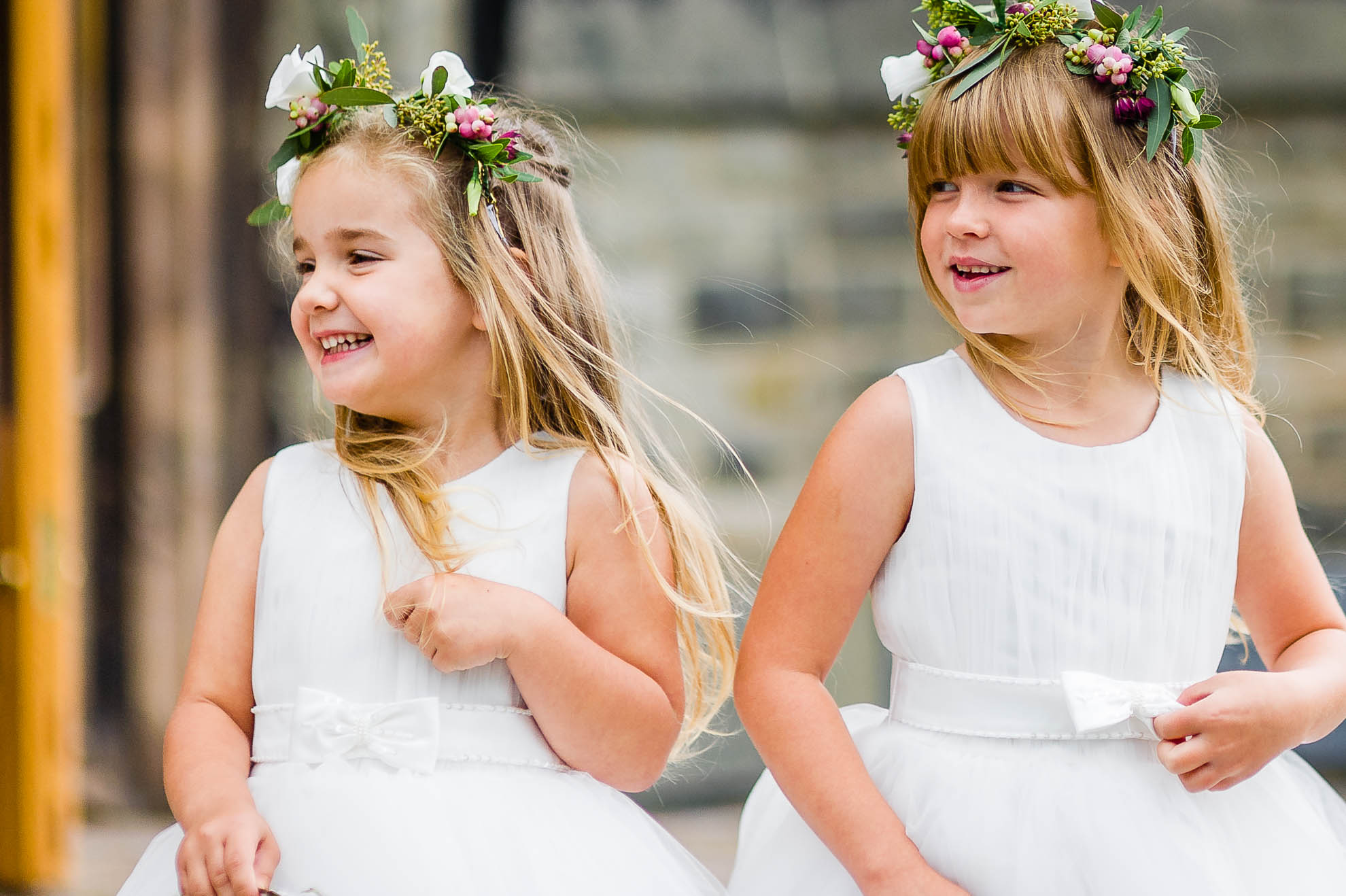 Flower girls laughing