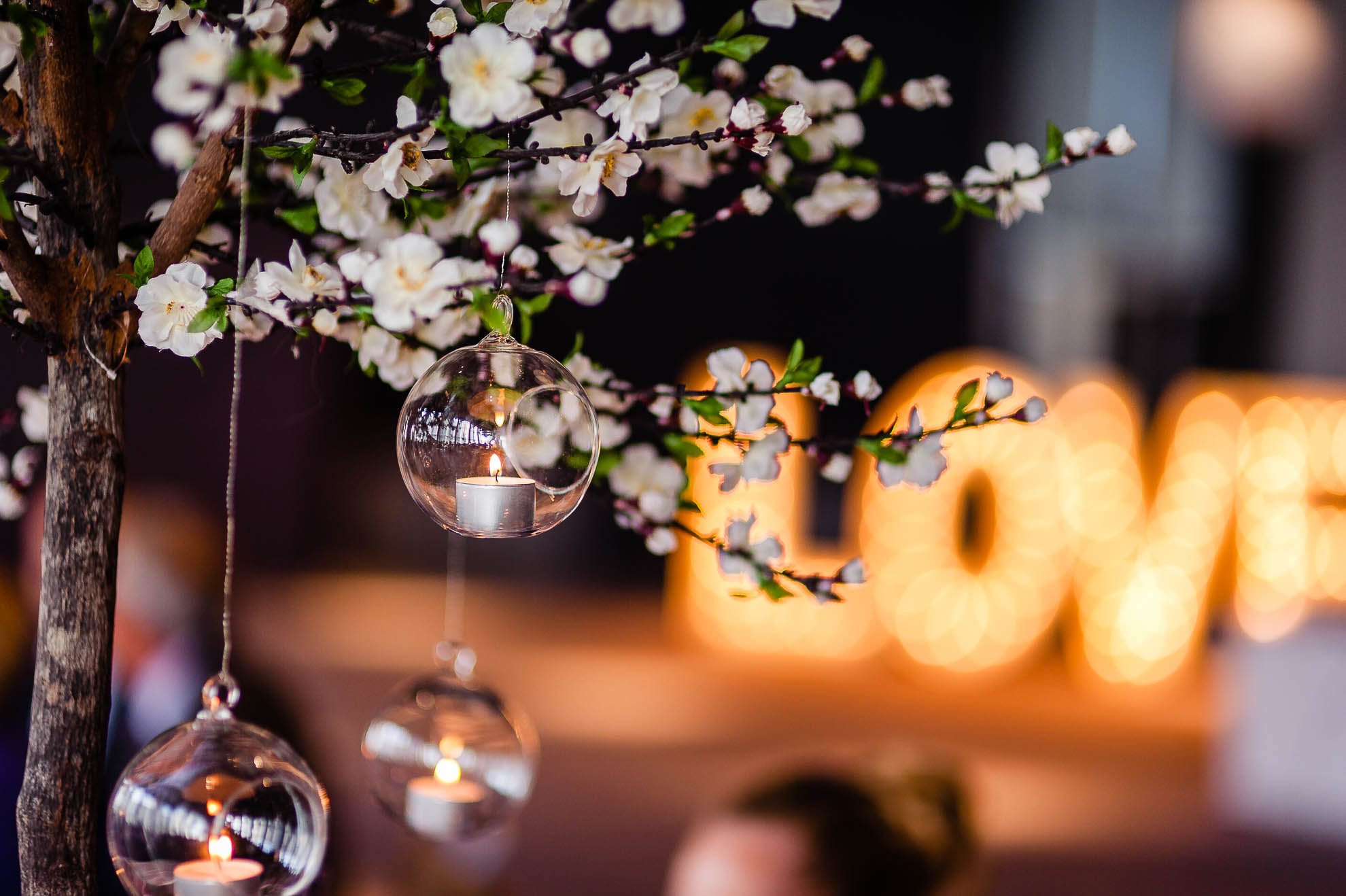 flower decorations in wedding breakfast room