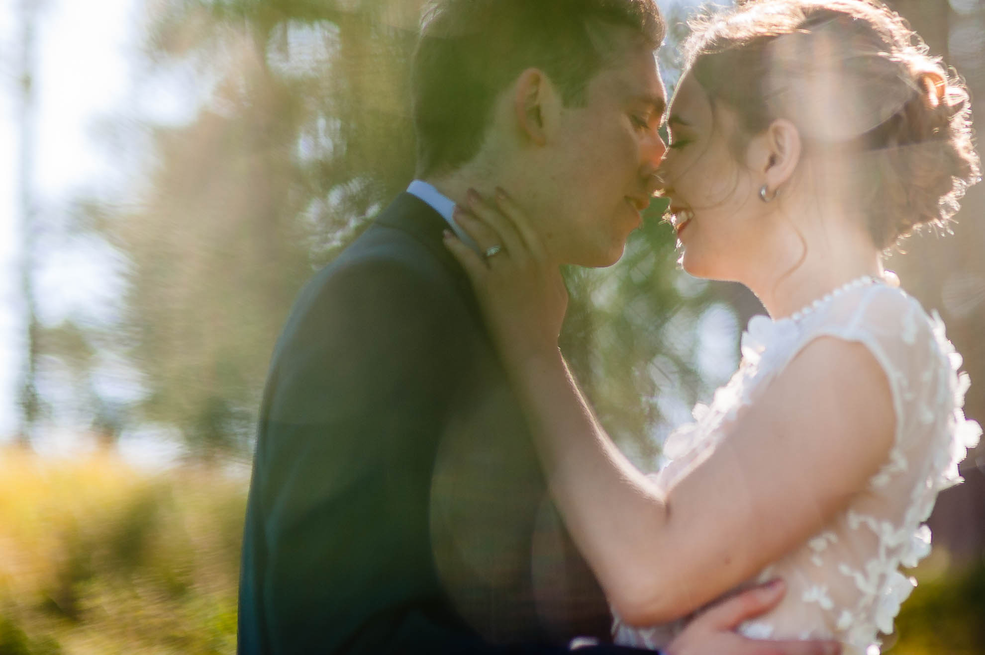 Bride and groom kiss