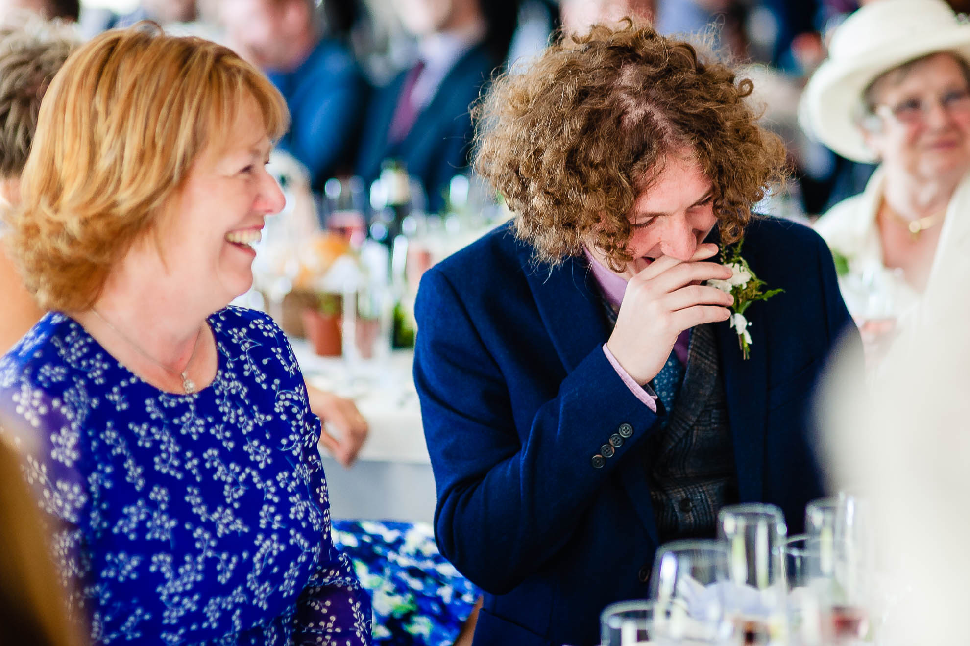 Best man laughs at grooms speech