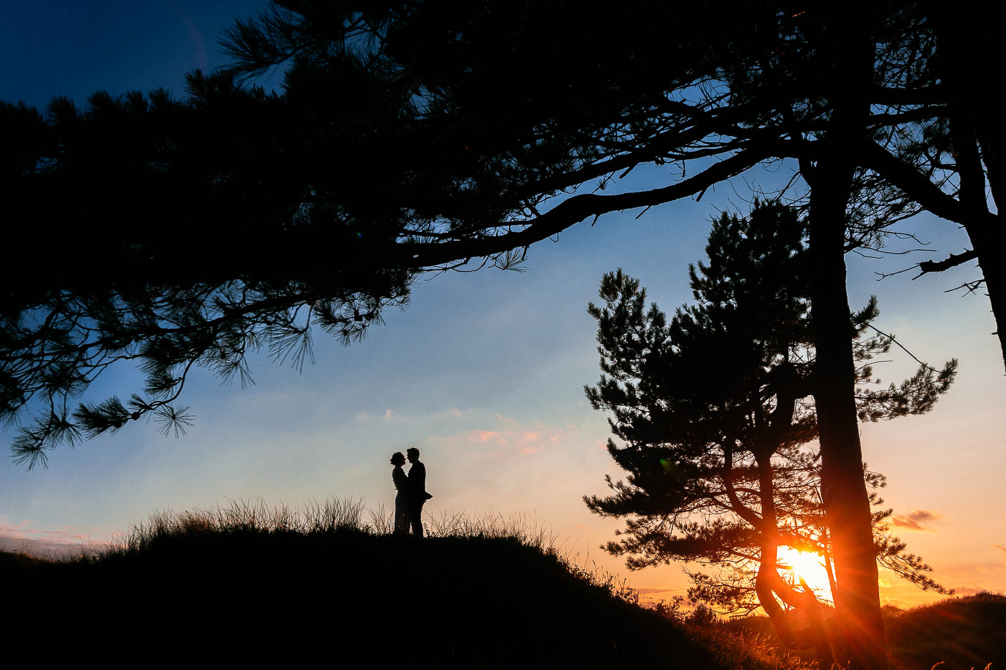 Silhouette of bride and groom 