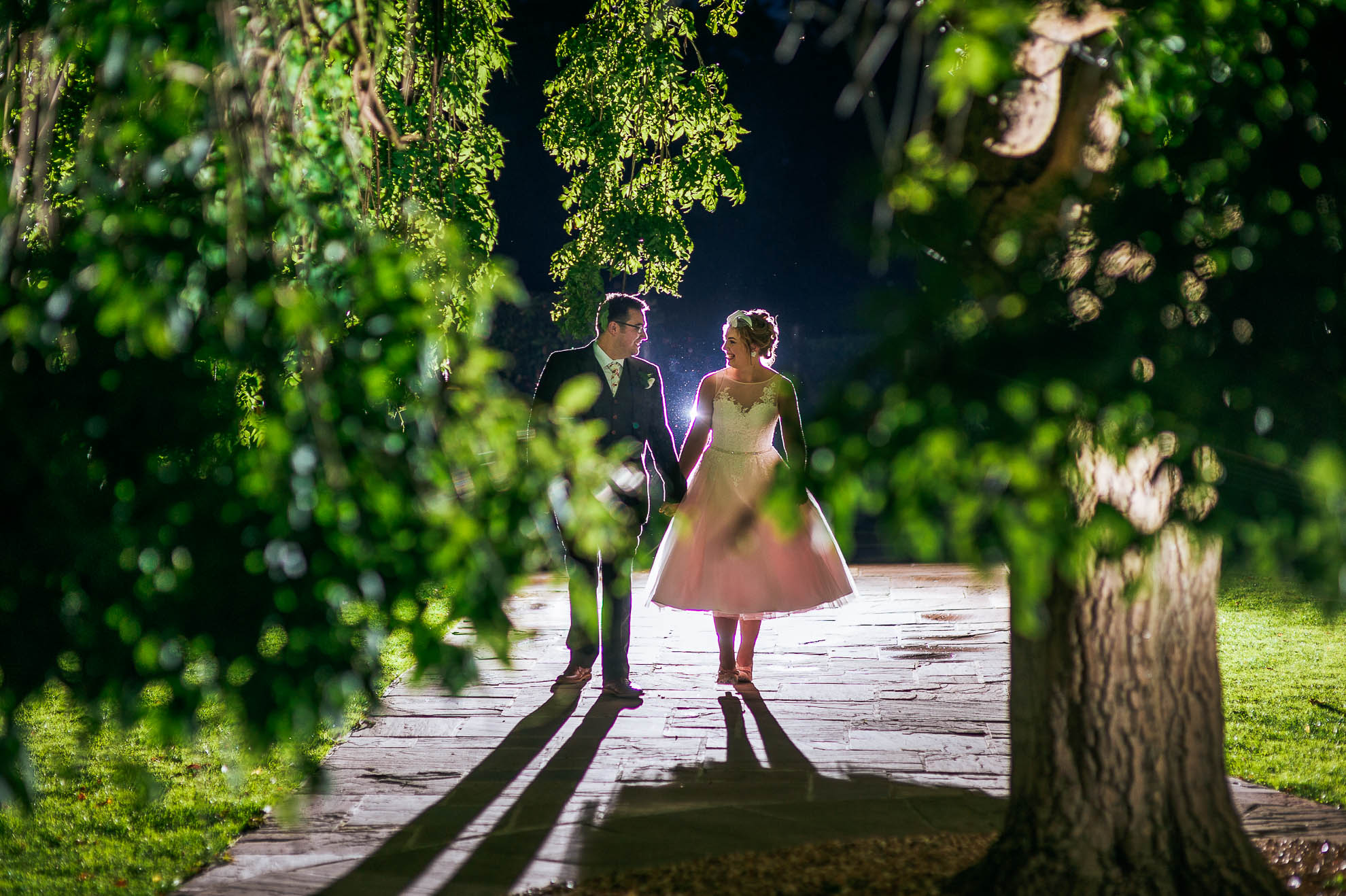 Bride and groom walking together 
