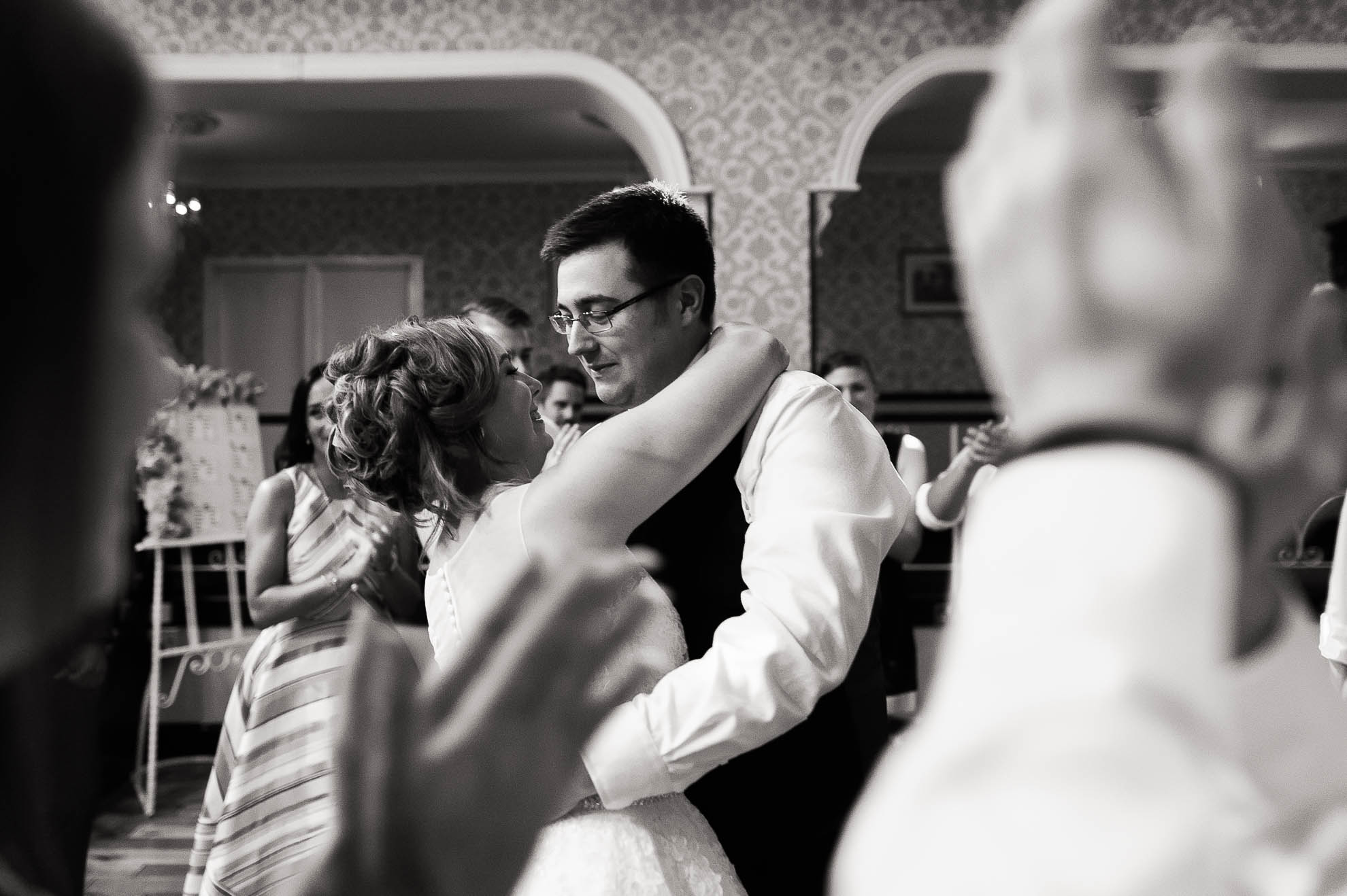 The happy couple dance together