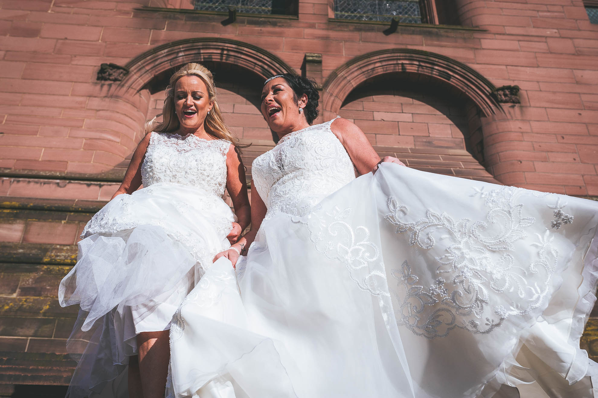 Newlyweds having fun at church