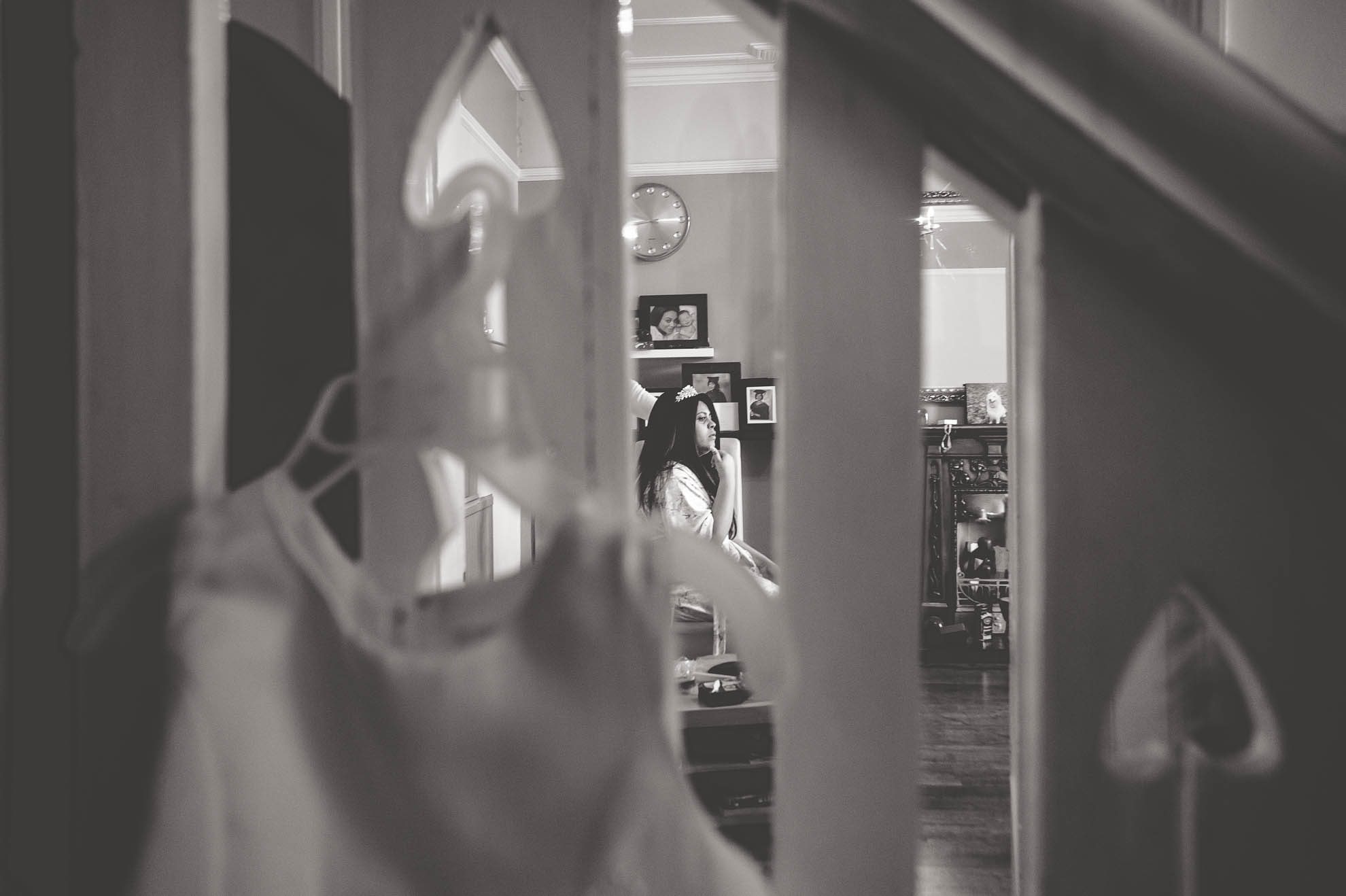 bride shot through staircase