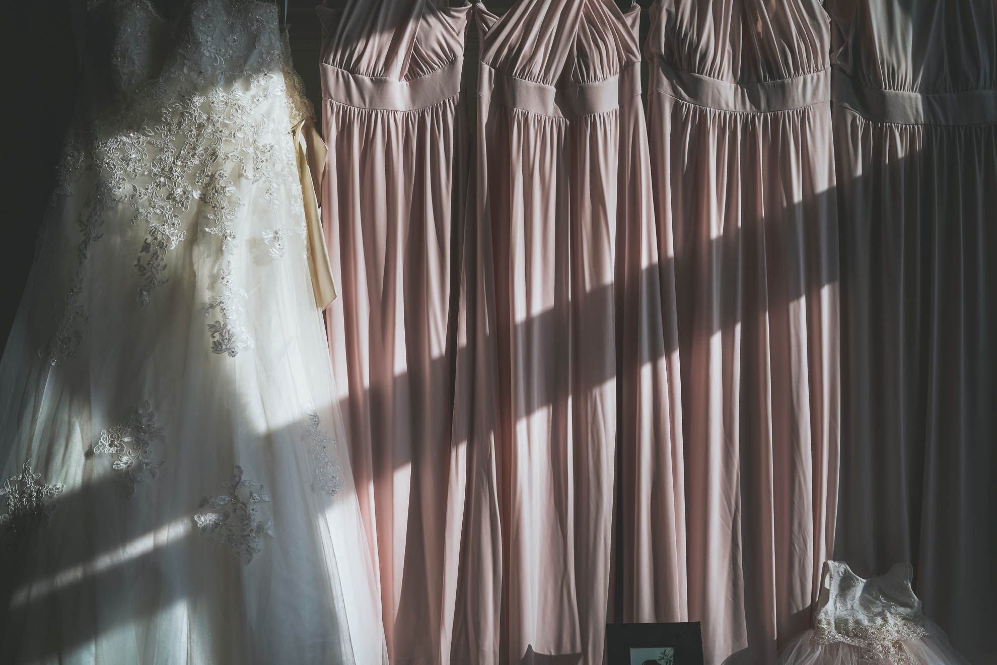 brides wedding dress and bridesmaids dresses