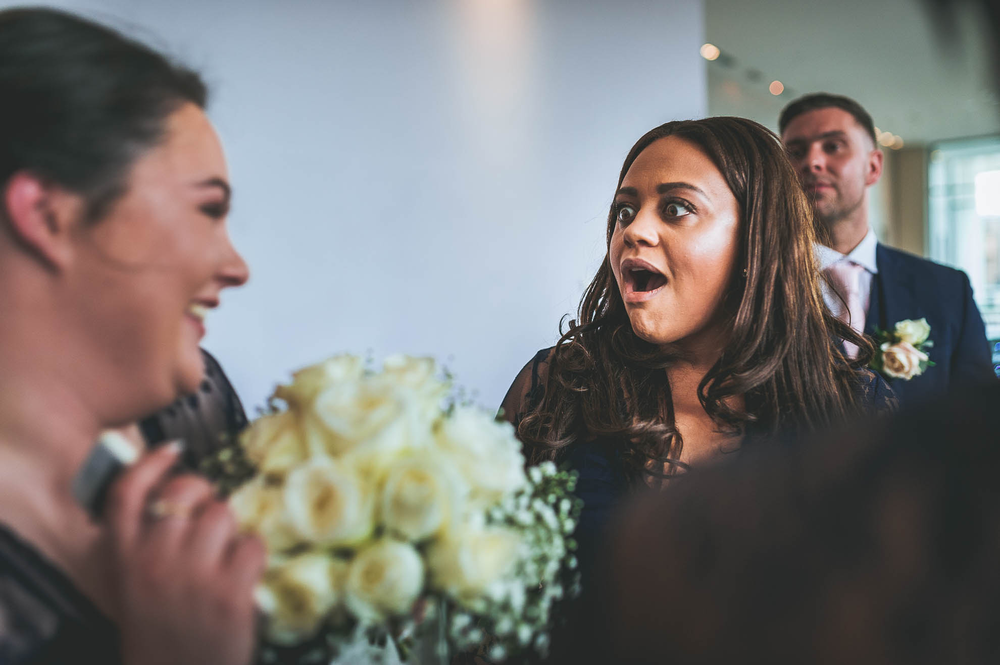 bridesmaids share joke