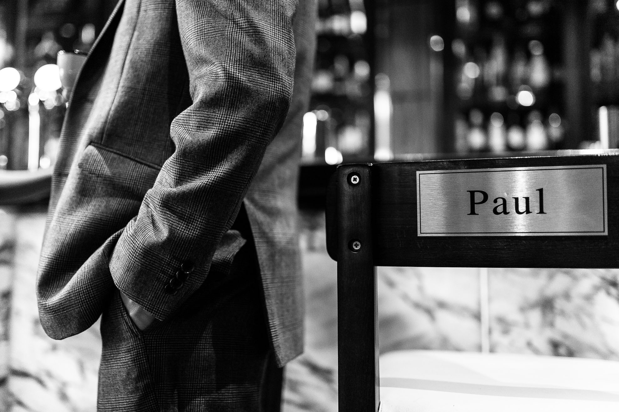 Groom and chair with the name Paul