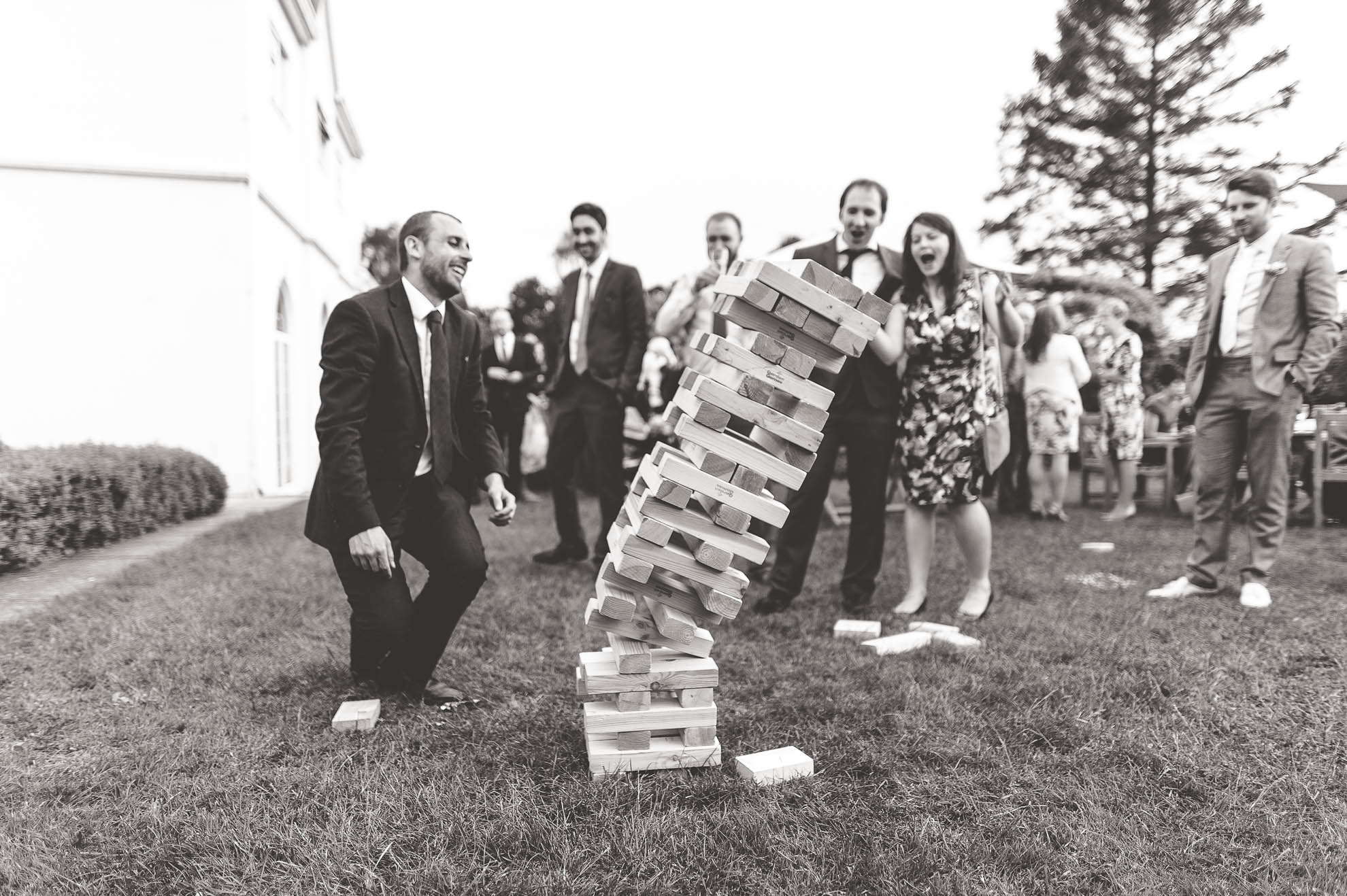 Guests play Jenga
