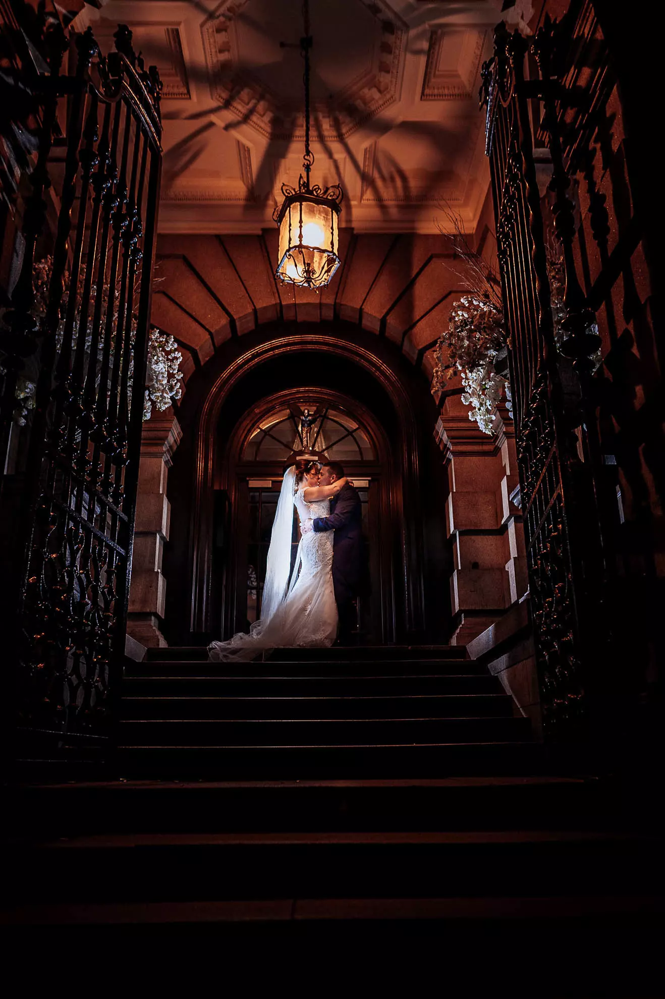 Bride and groom portrait at doorway 30 James street