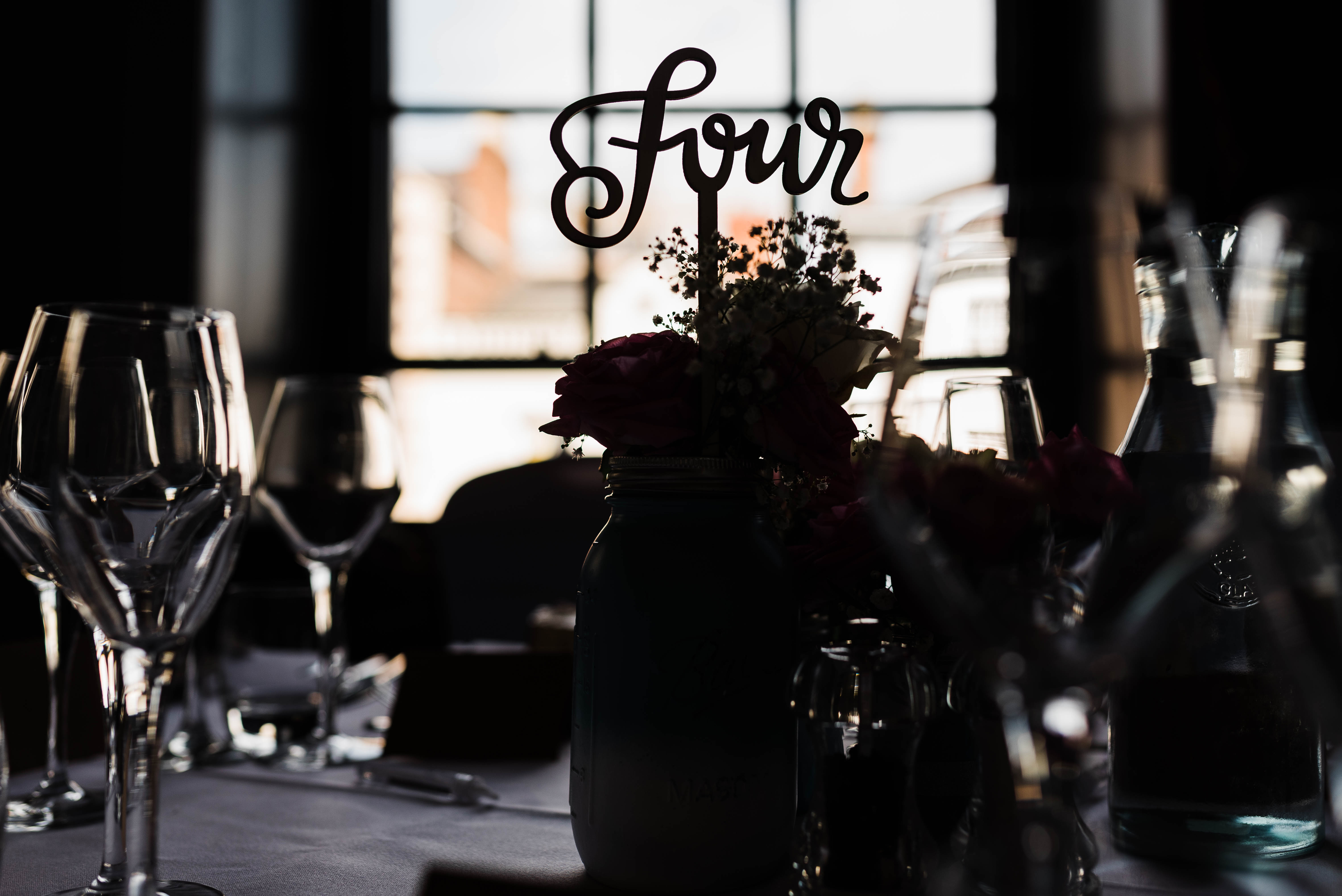 Table decorations in the wedding breakfast