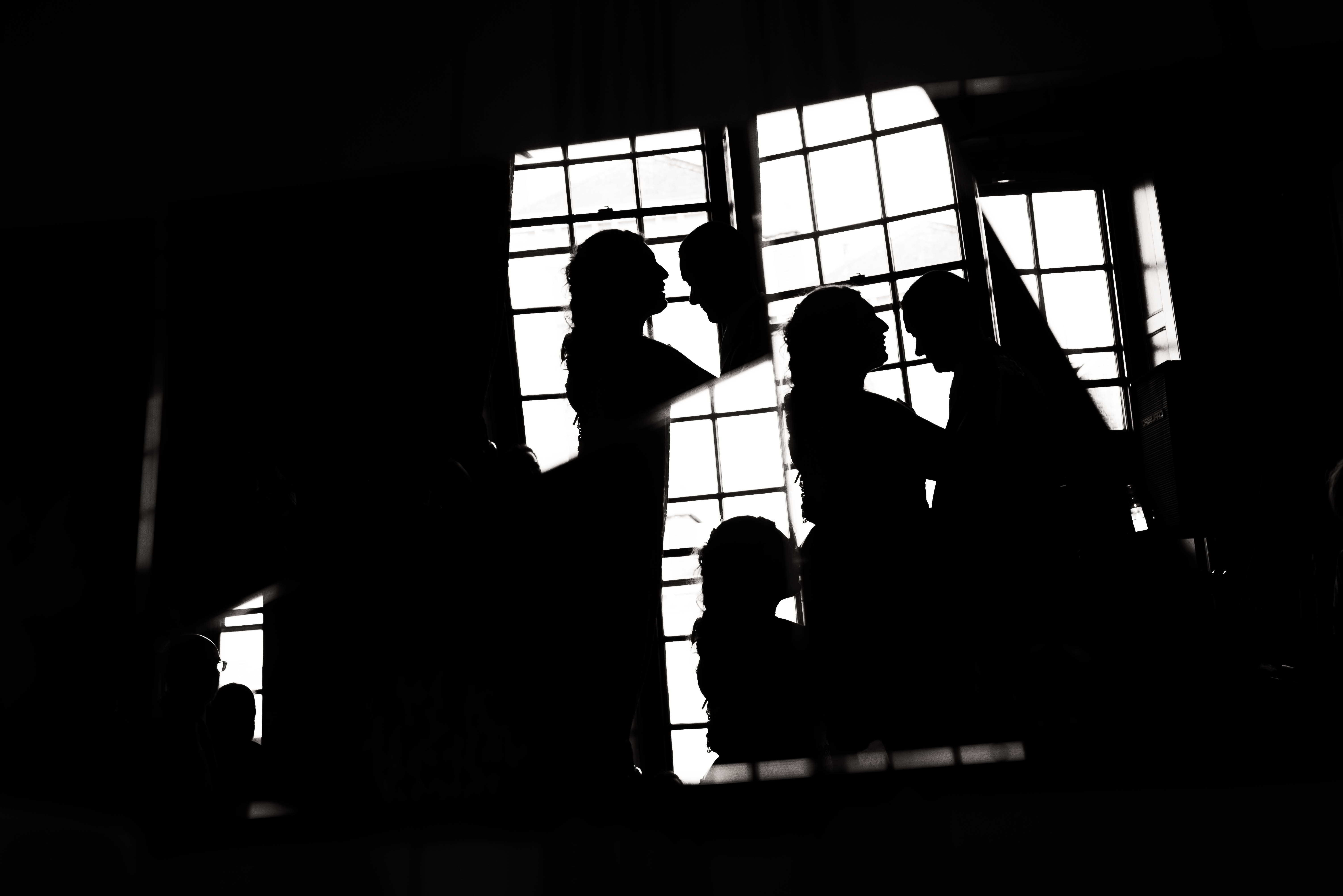 Multiple reflections of bride and groom during first dance