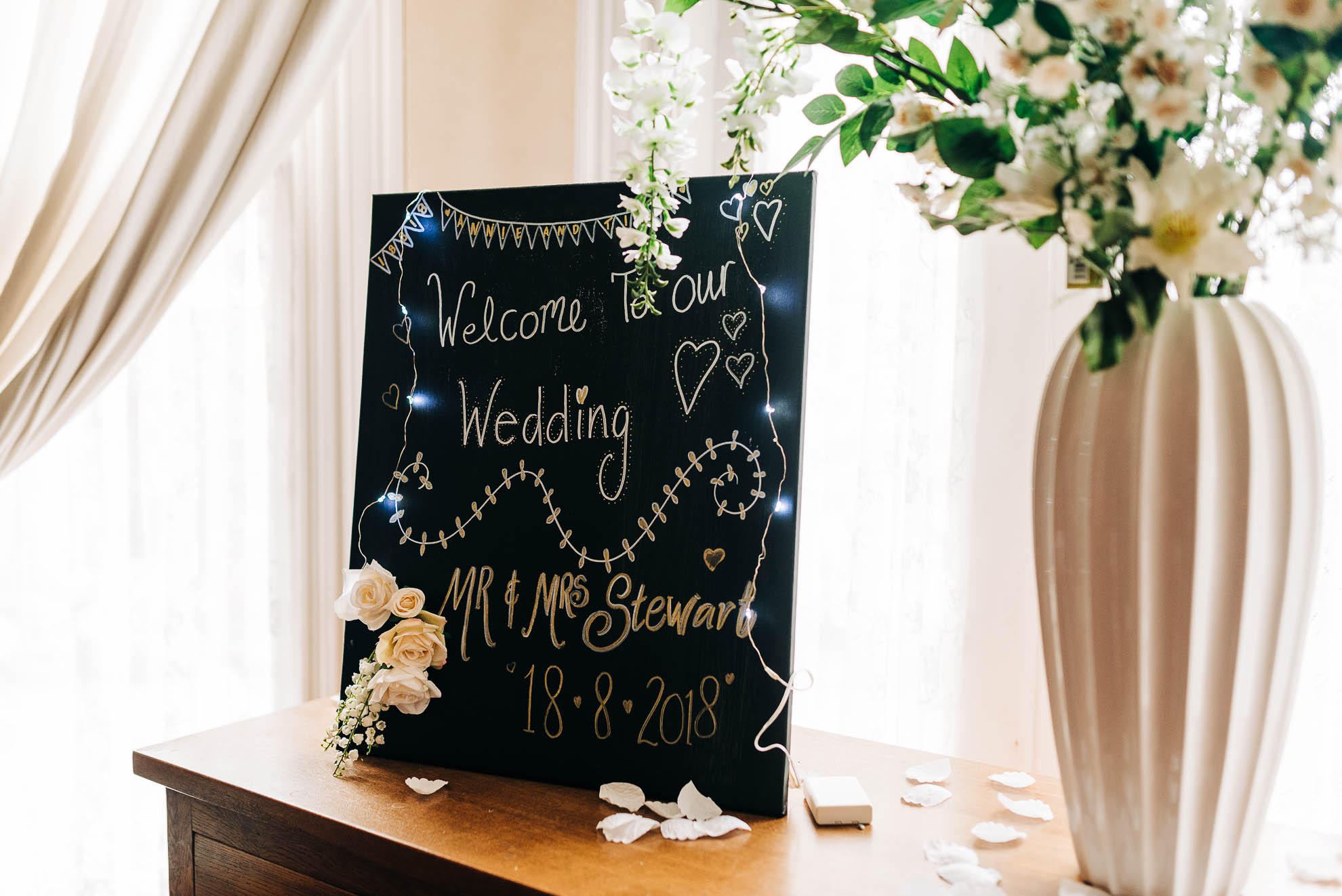 Blackboard announcing the wedding