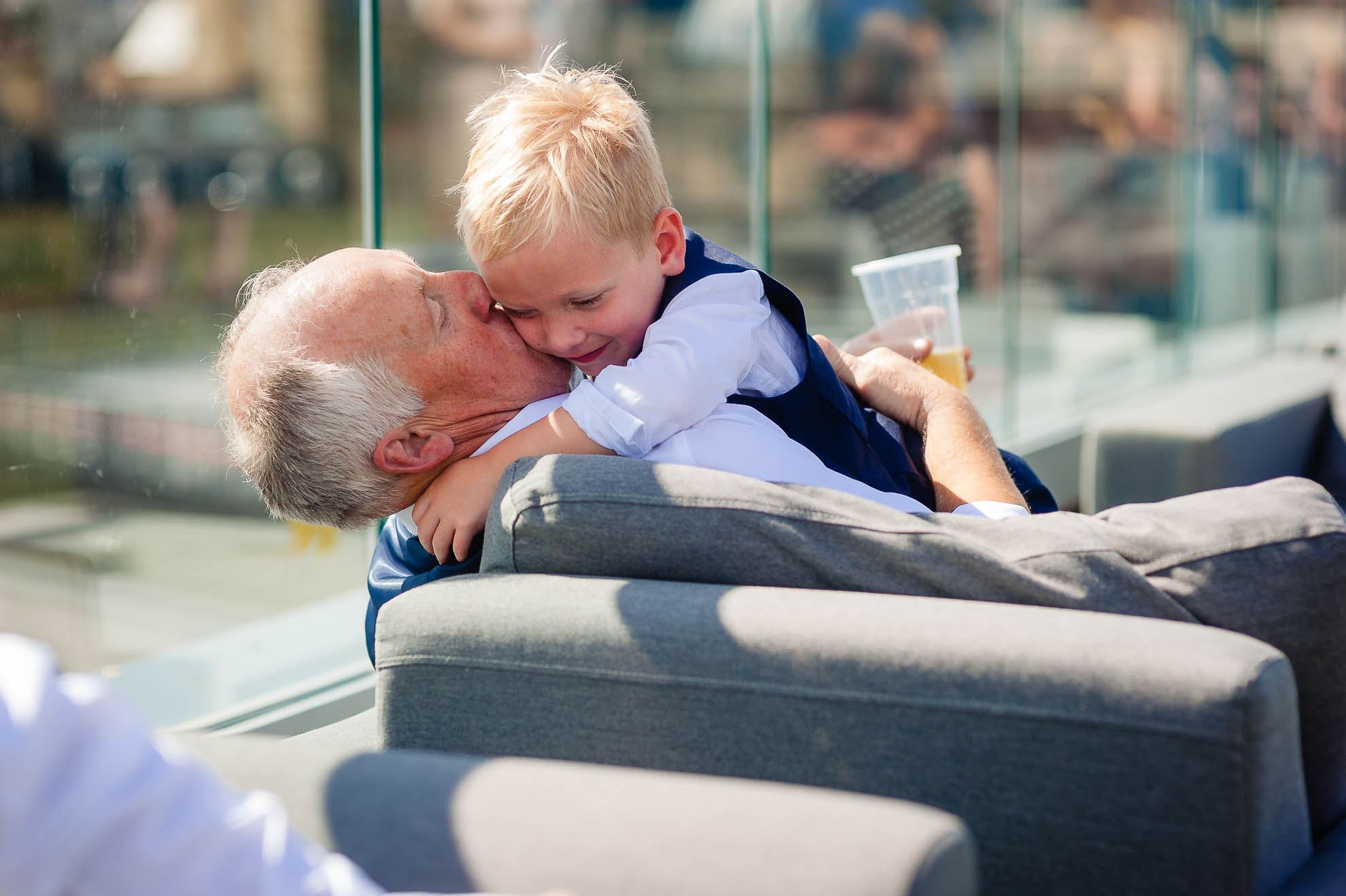 Father of the bride and grandson have fun