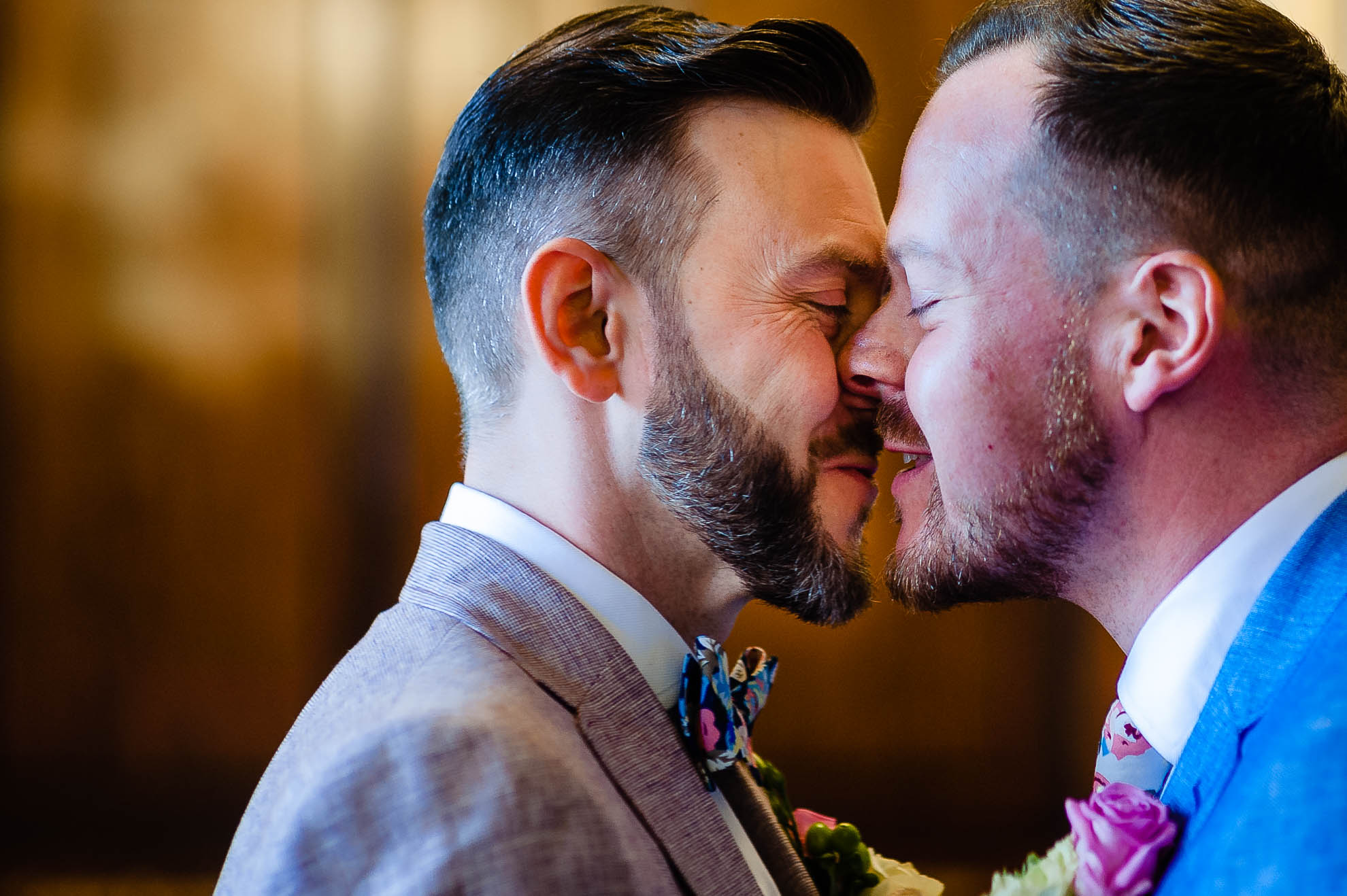 The newlyweds kiss after being married