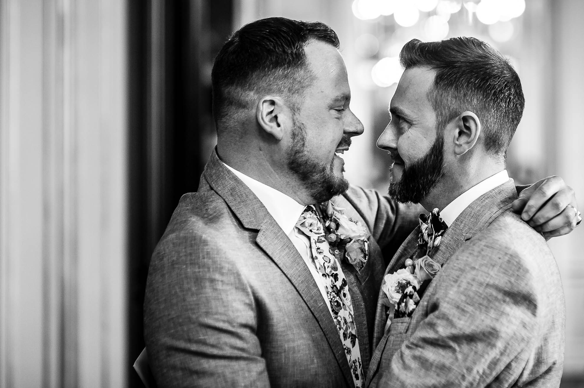 Newlyweds hug after wedding ceremony
