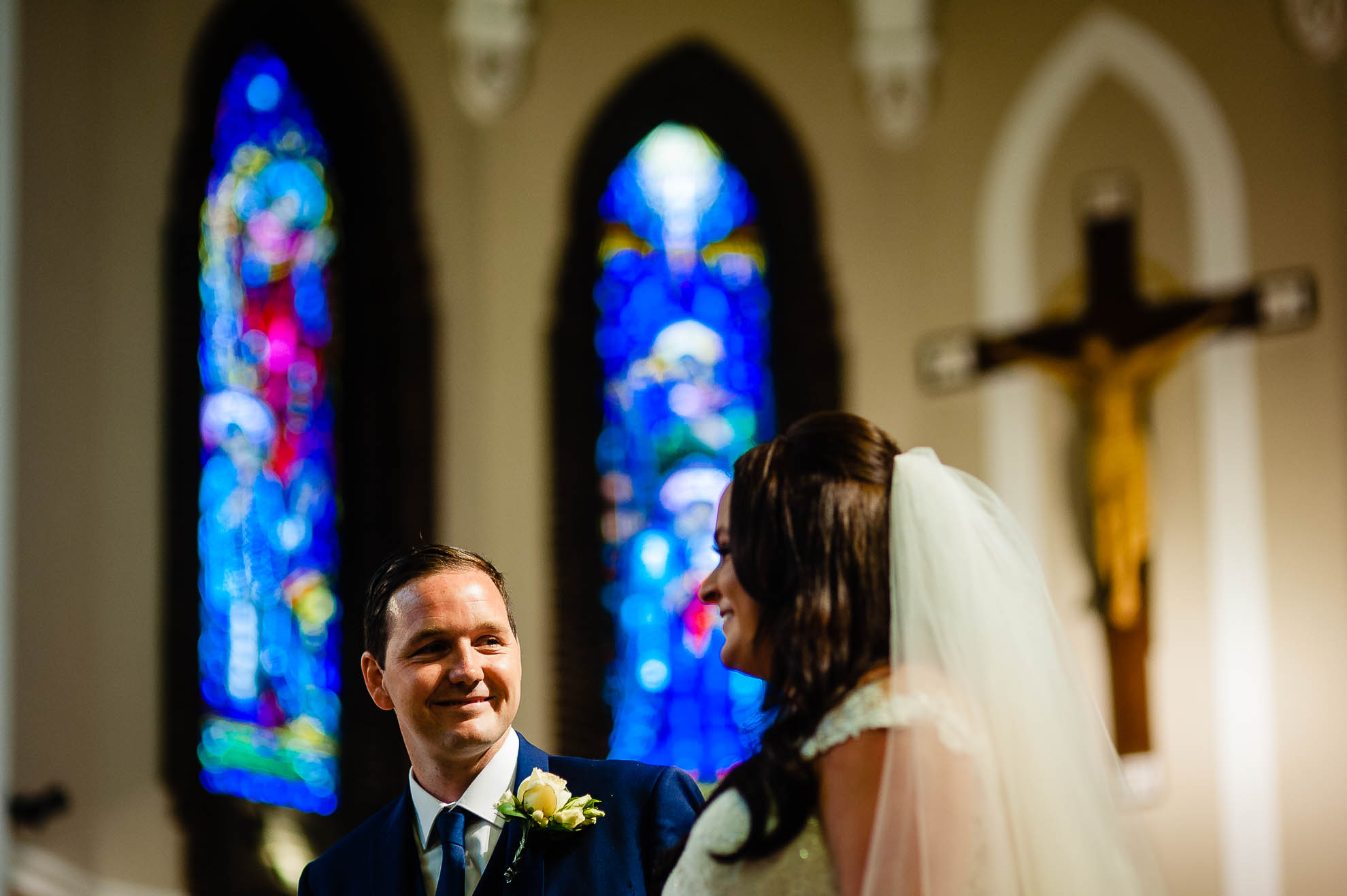 Bride and groom share a joke