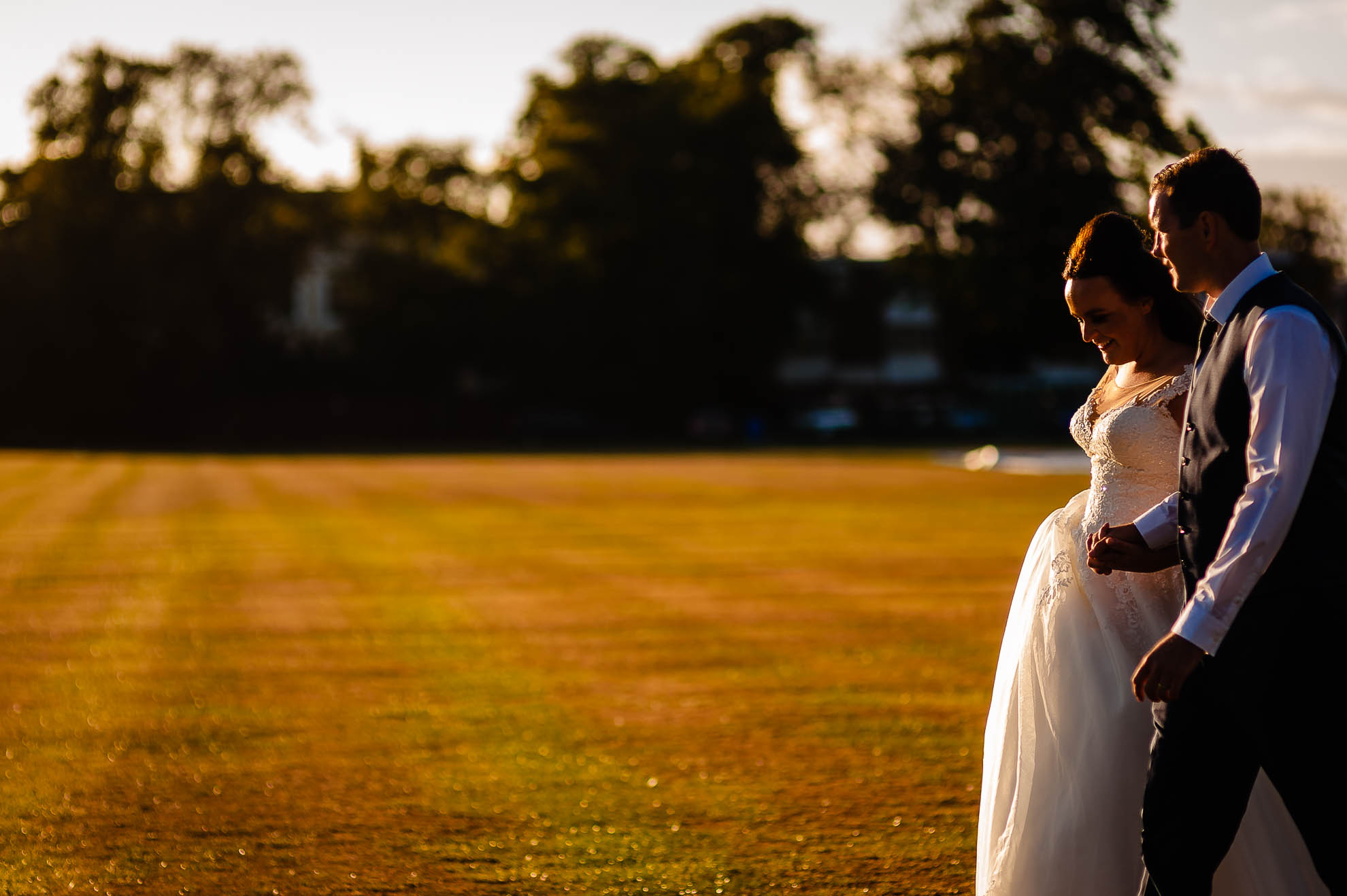 Bride and groom walking together