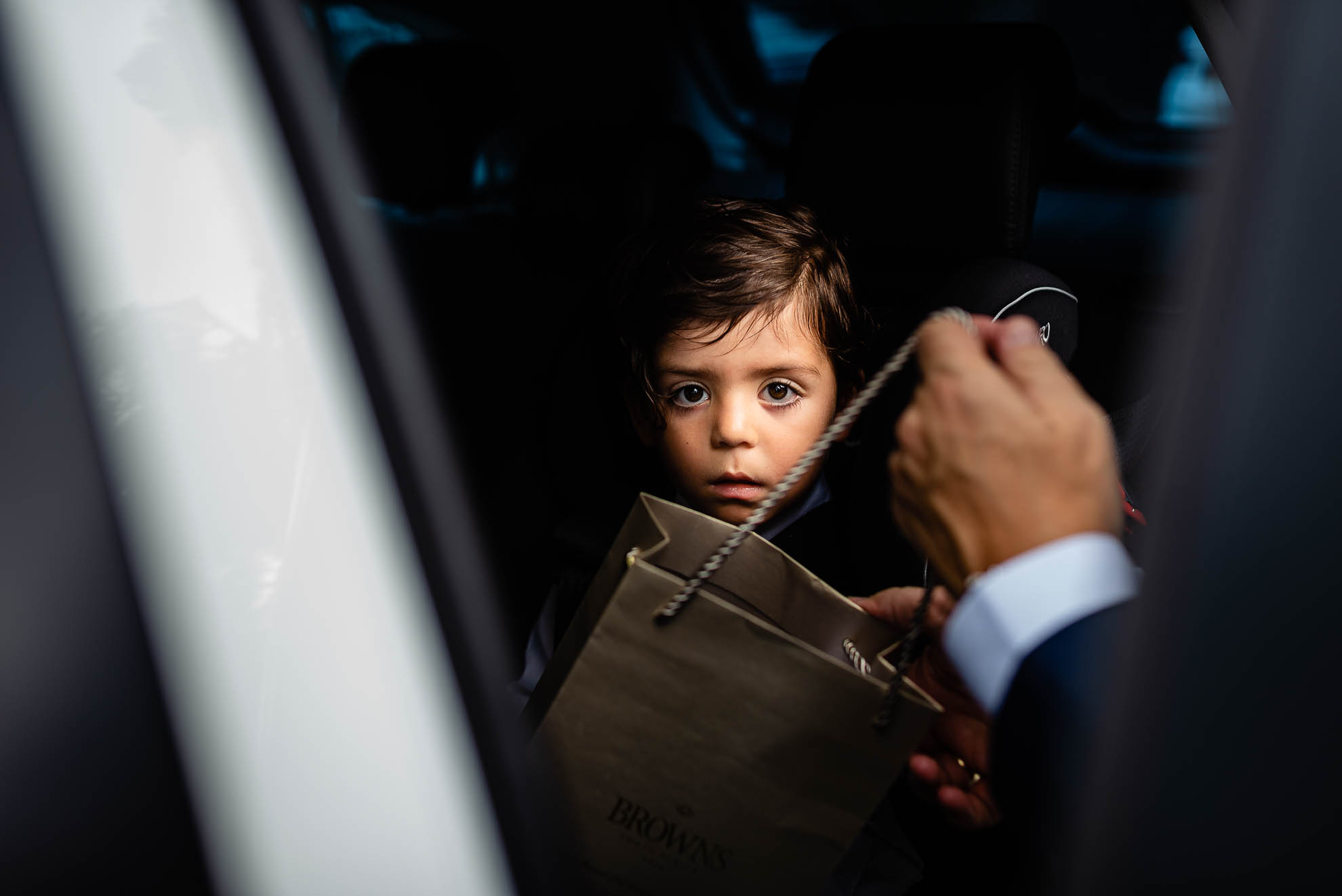 Little boy arrives at the wedding