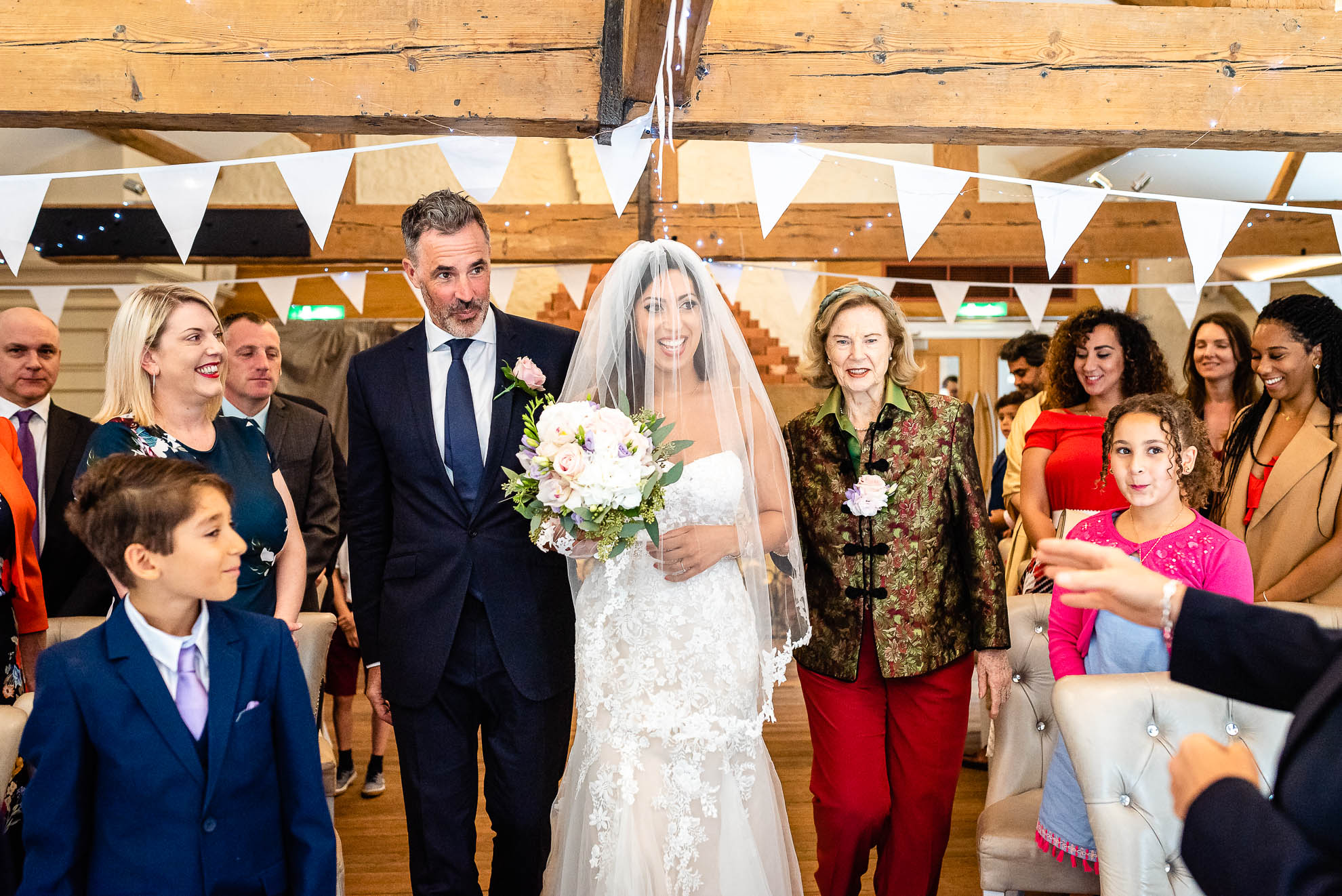 Bride walks up the aisle