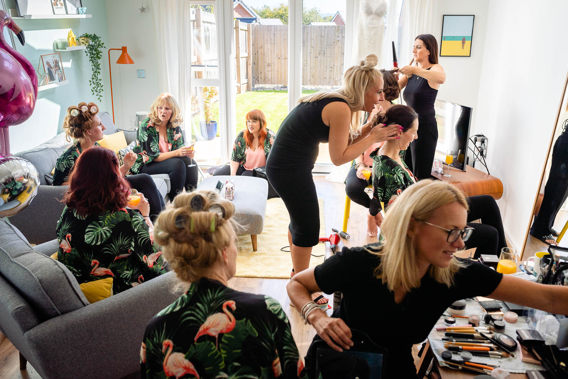 Bride gets ready with her bridesmaids