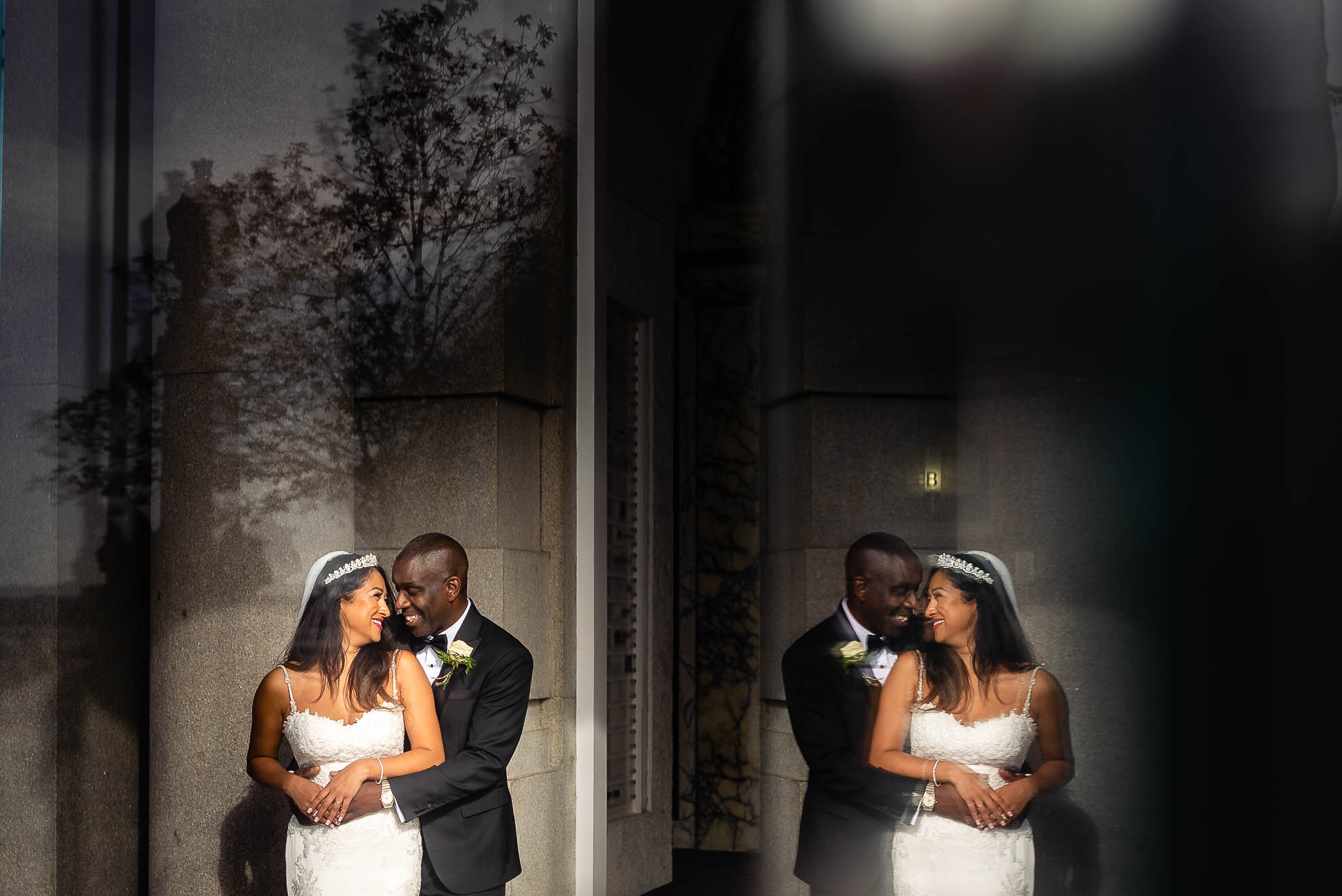 Newlywed reflection portrait