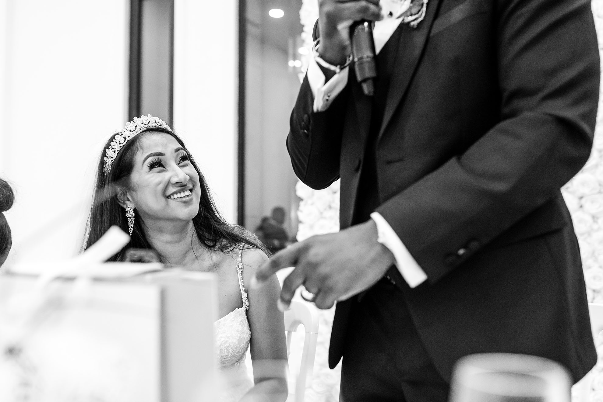 Bride smiles at the groom