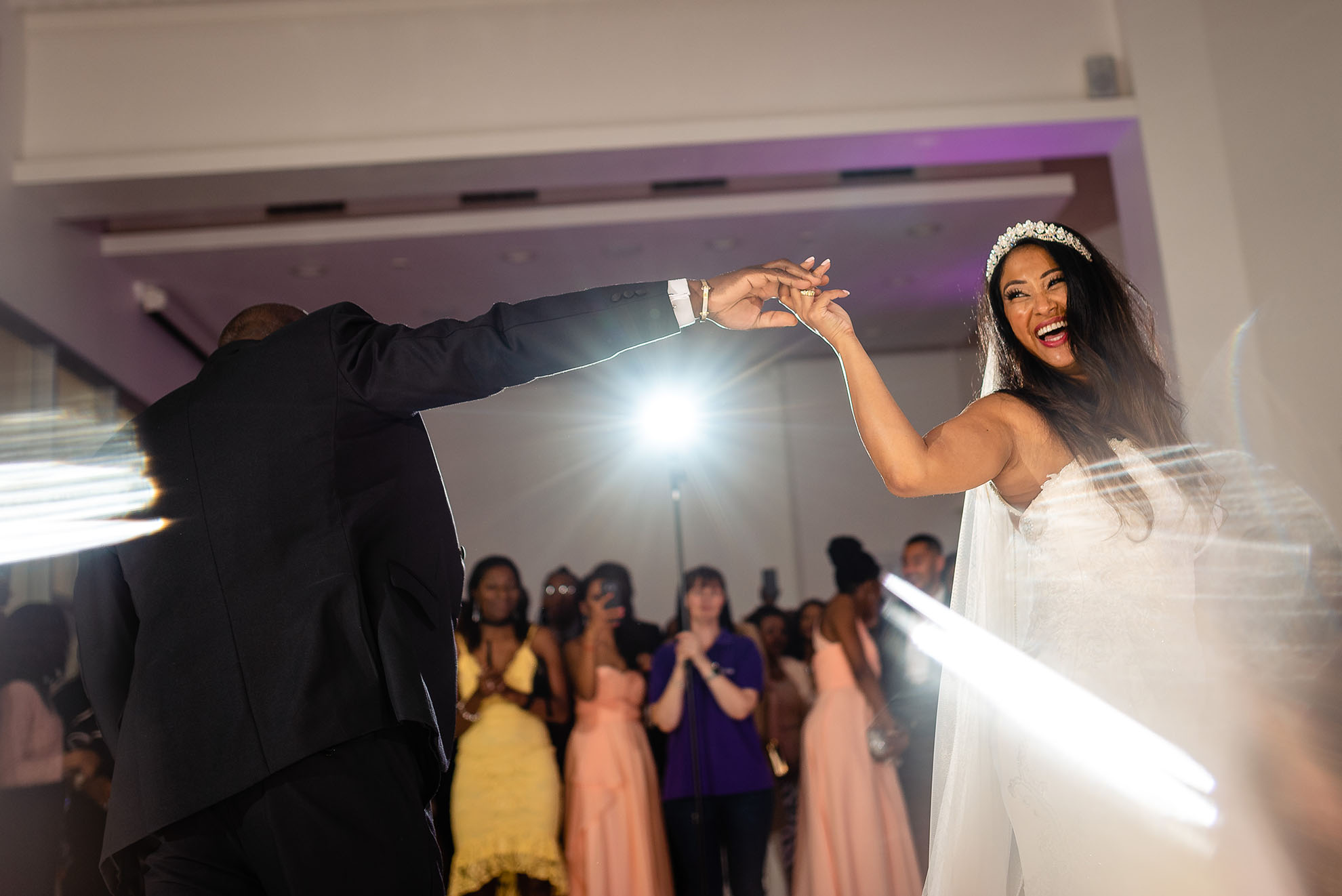 Bride and groom dancing
