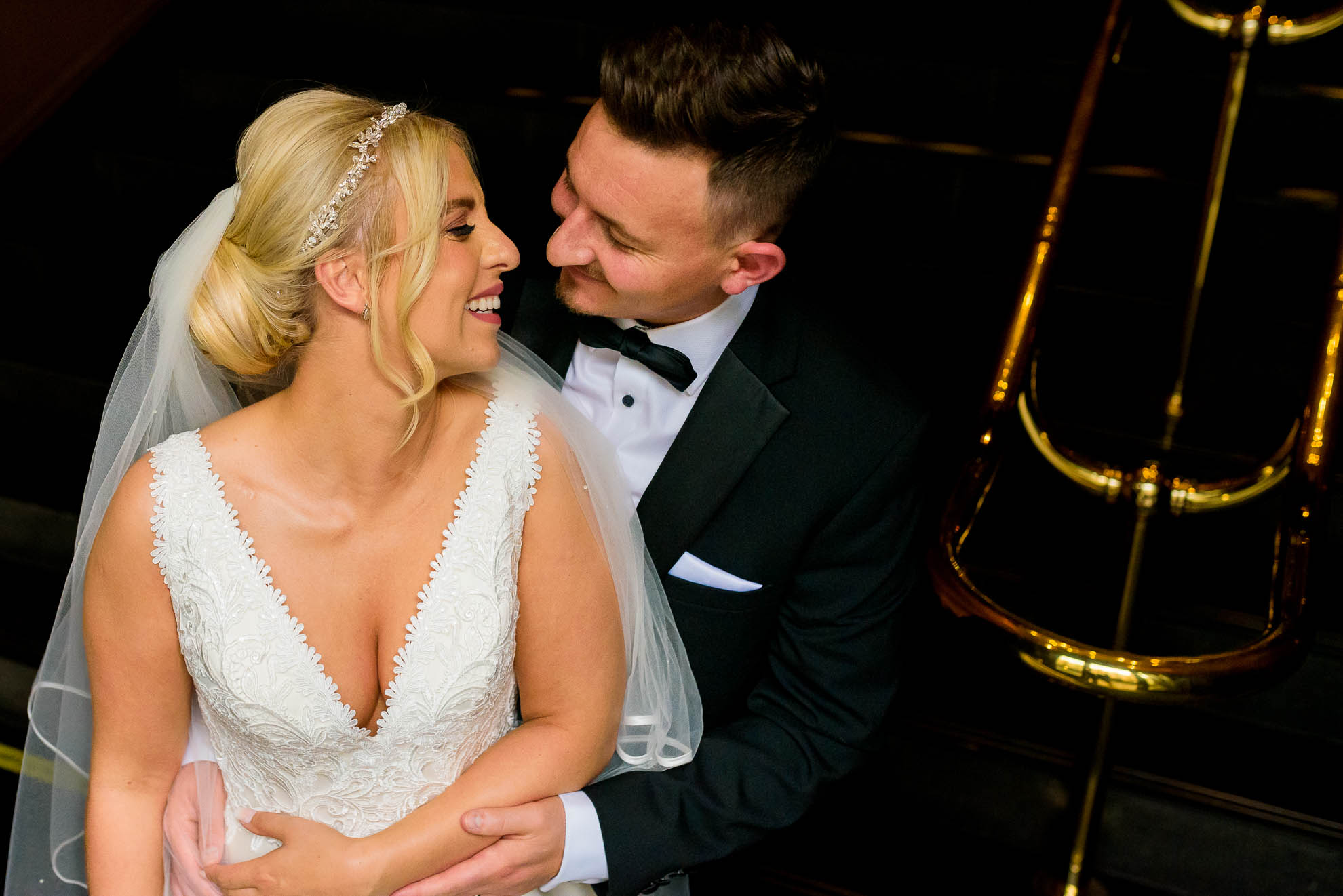 Bride and groom share a joke