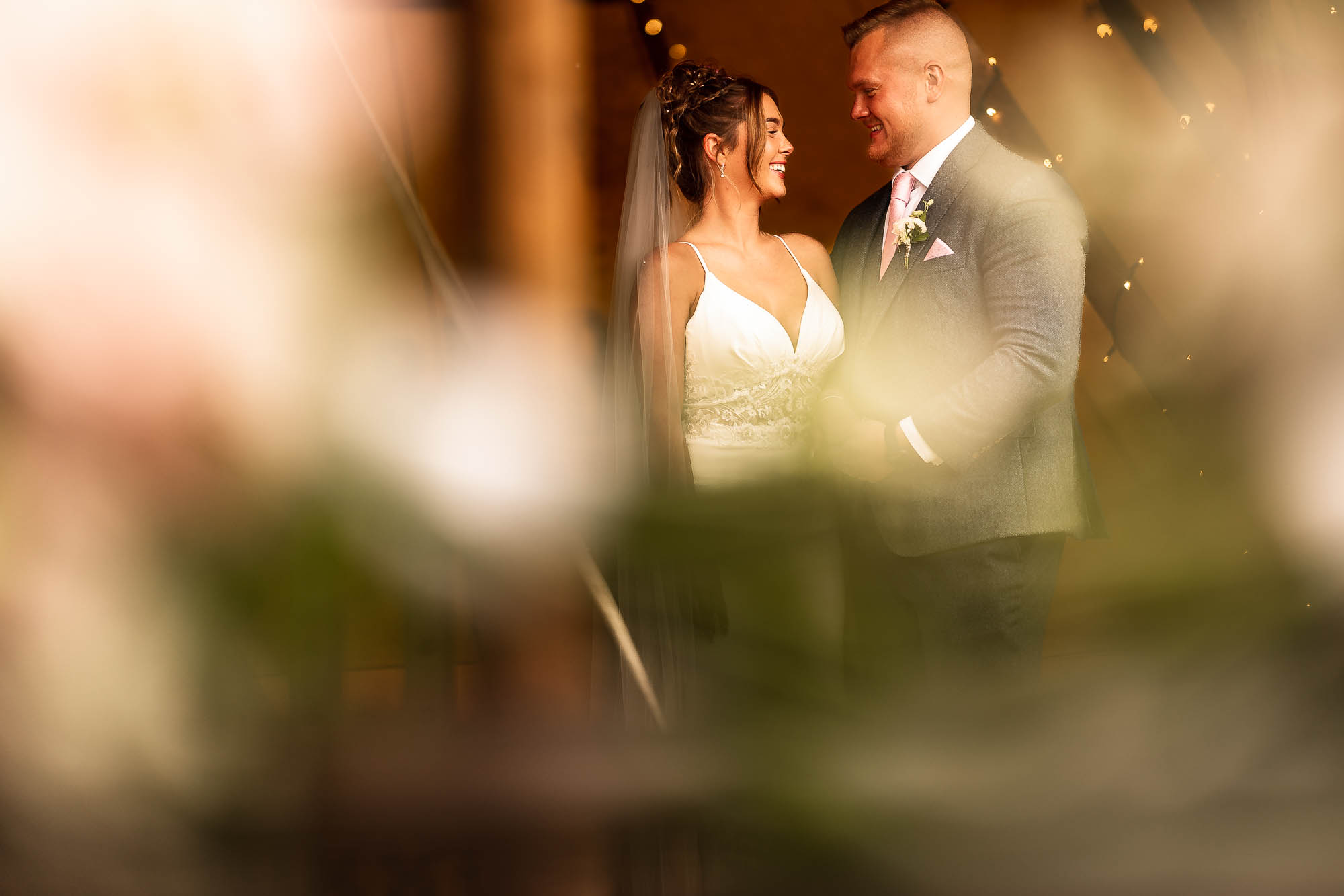Bride and groom share a joke
