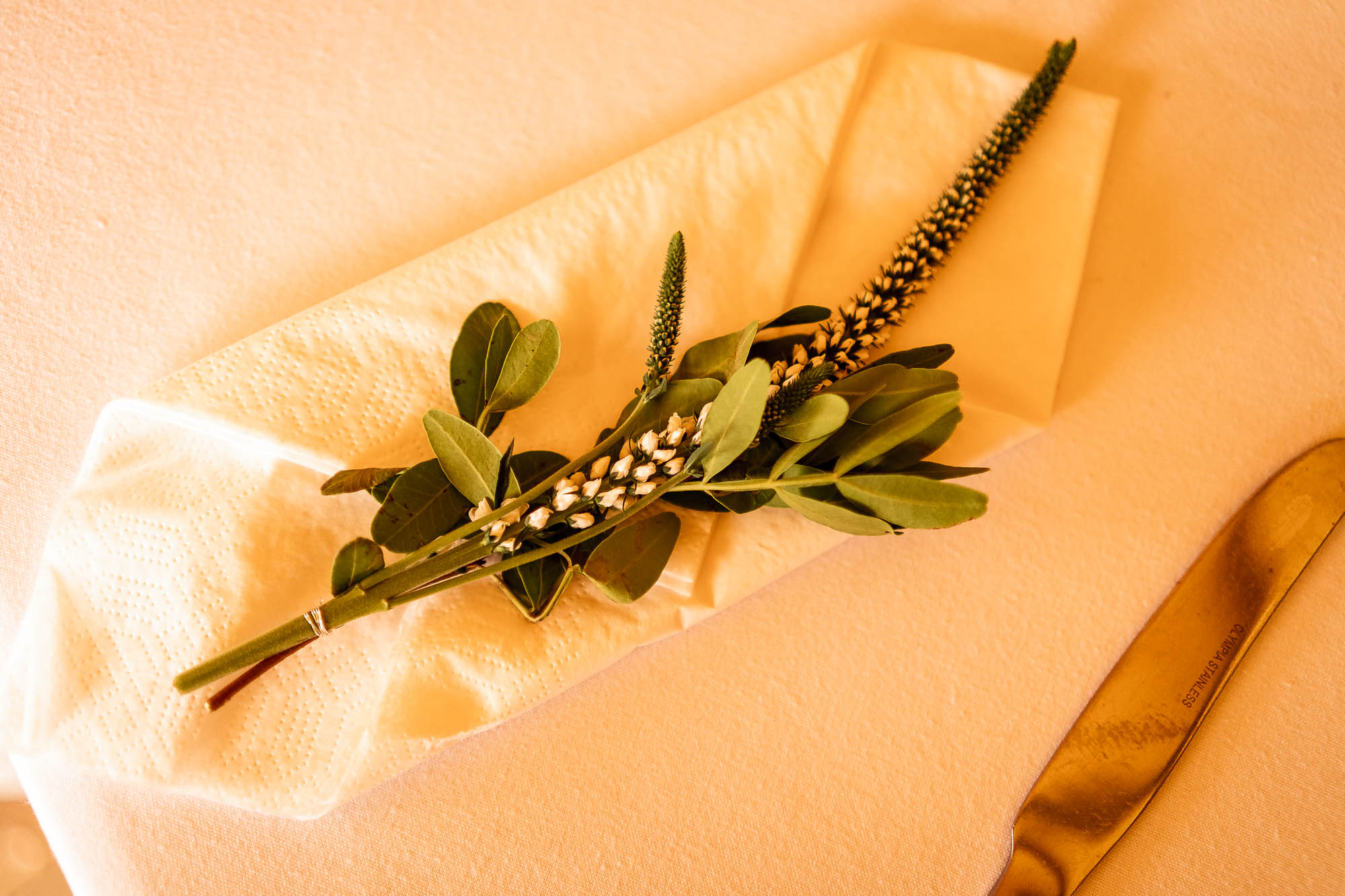 Flower decoration on table napkin