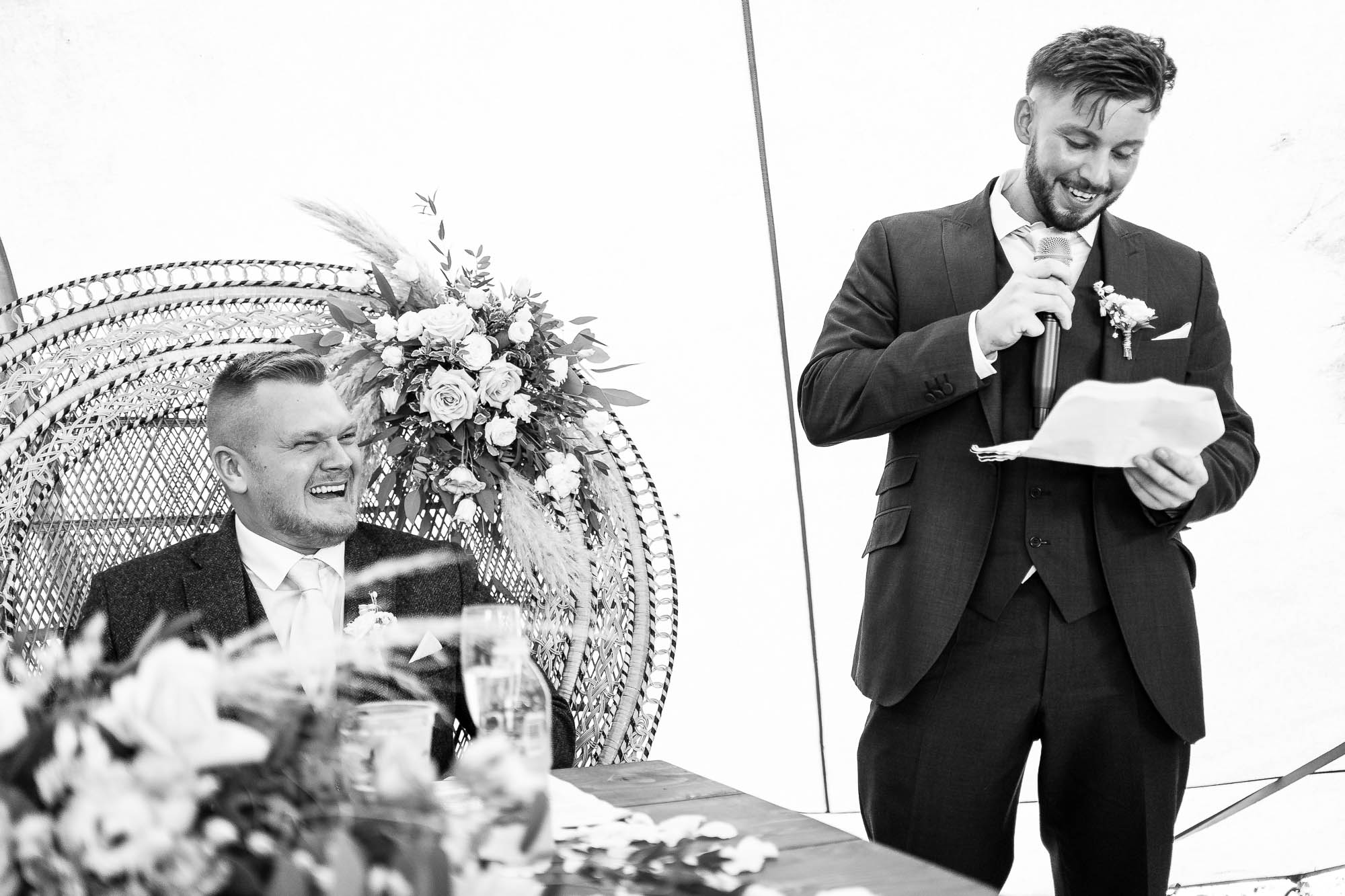 Best man tells a joke during his speech