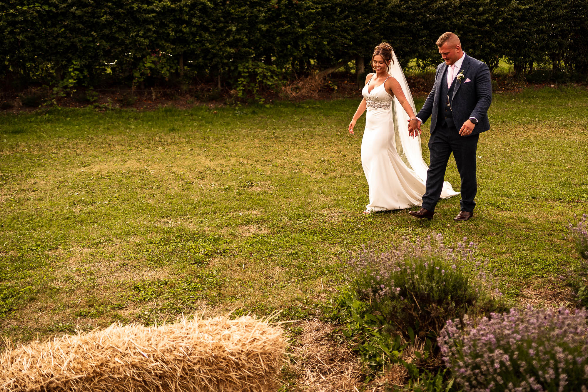 Bride and groom walk together