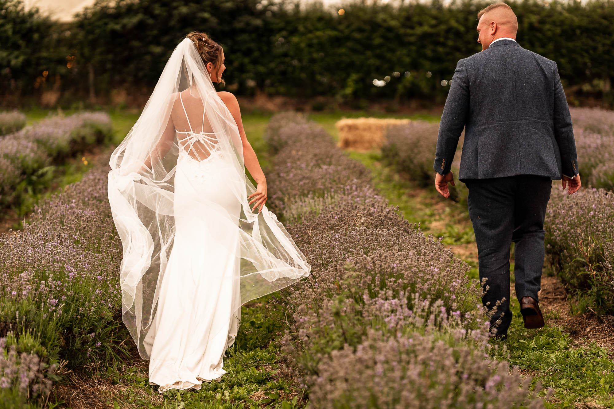 Bride and groom look at each other
