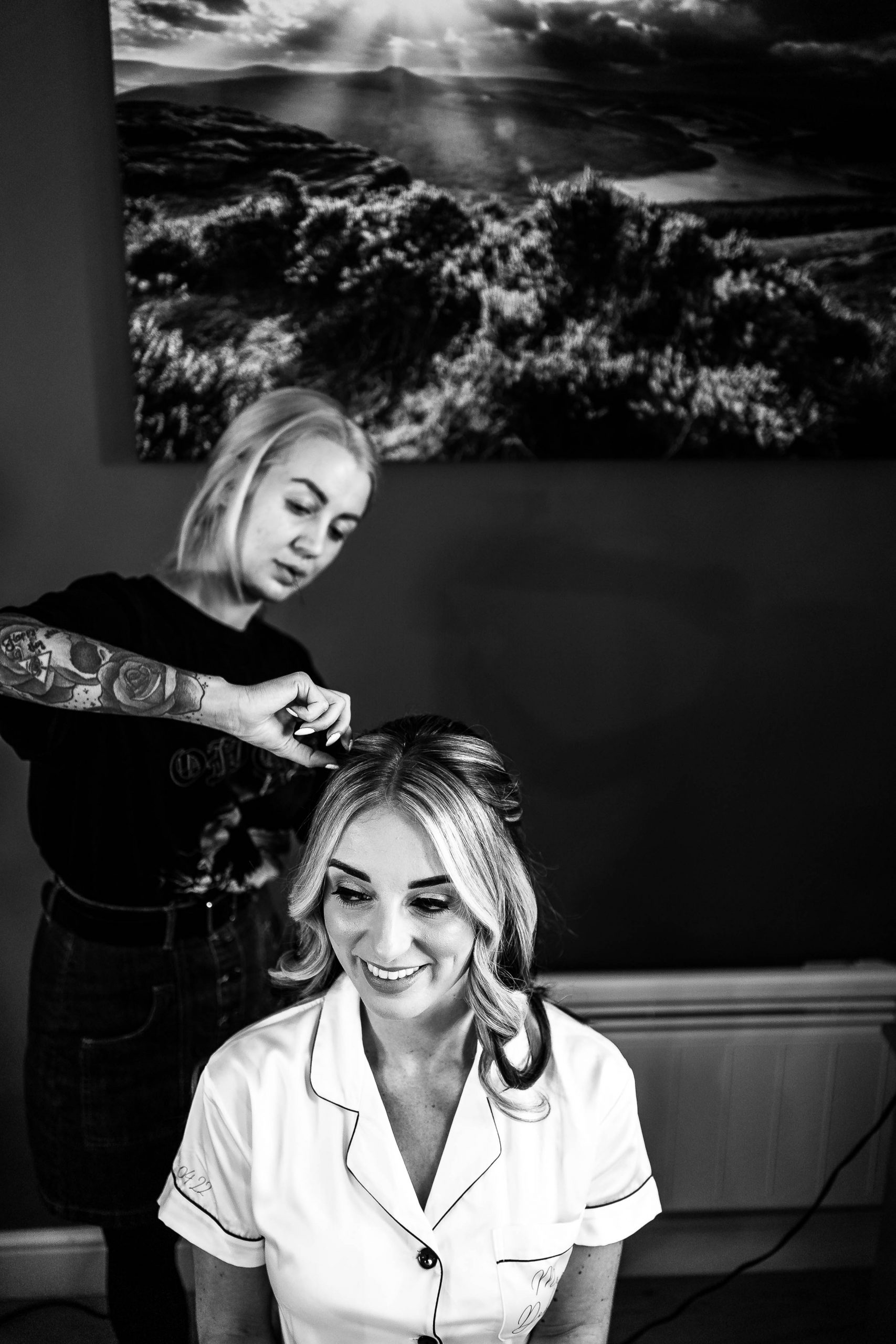 Bride having her hair done