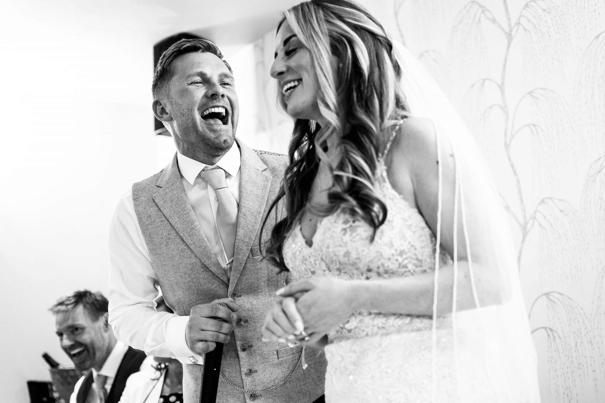 Bride and groom share a joke