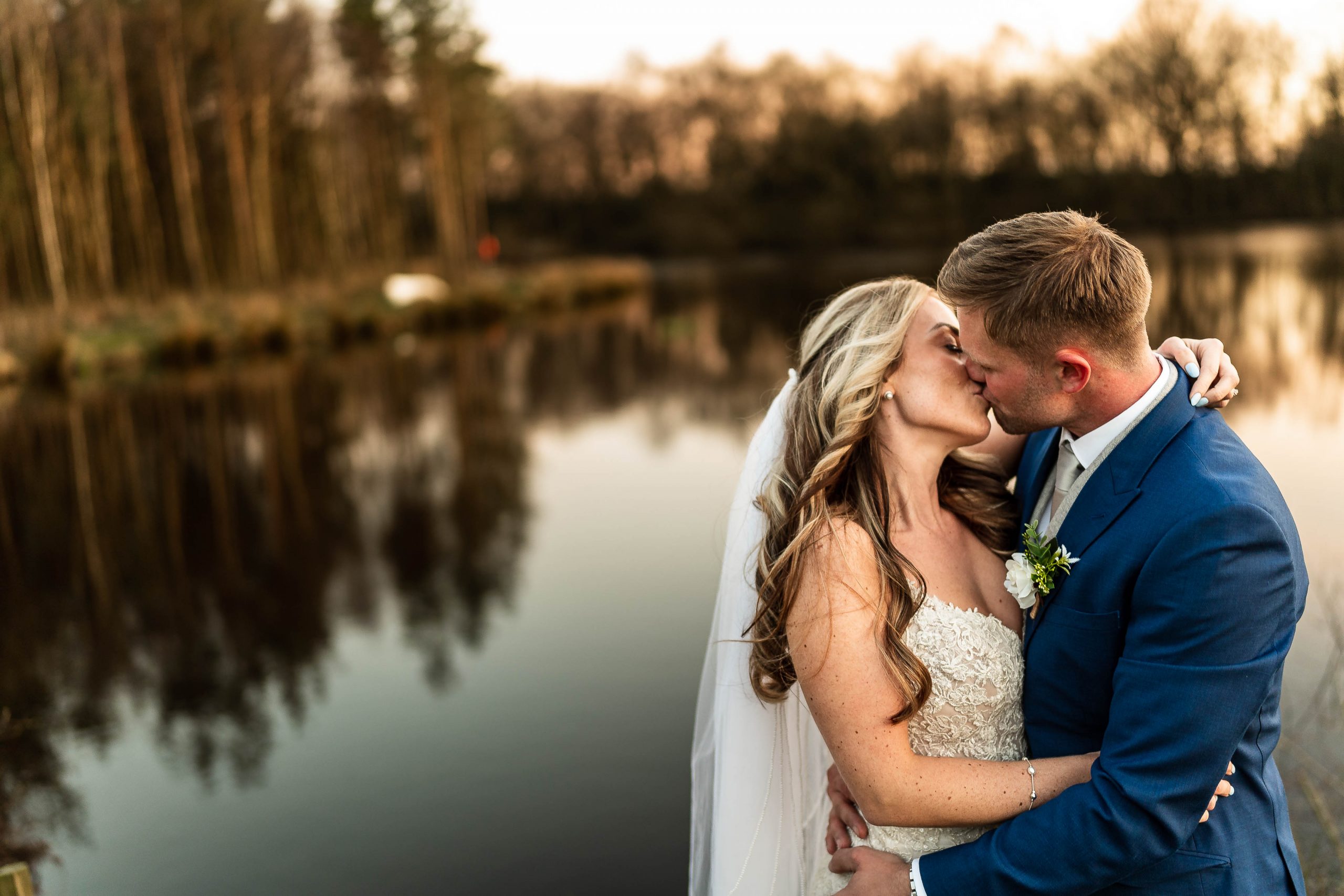 Bride and groom kiss