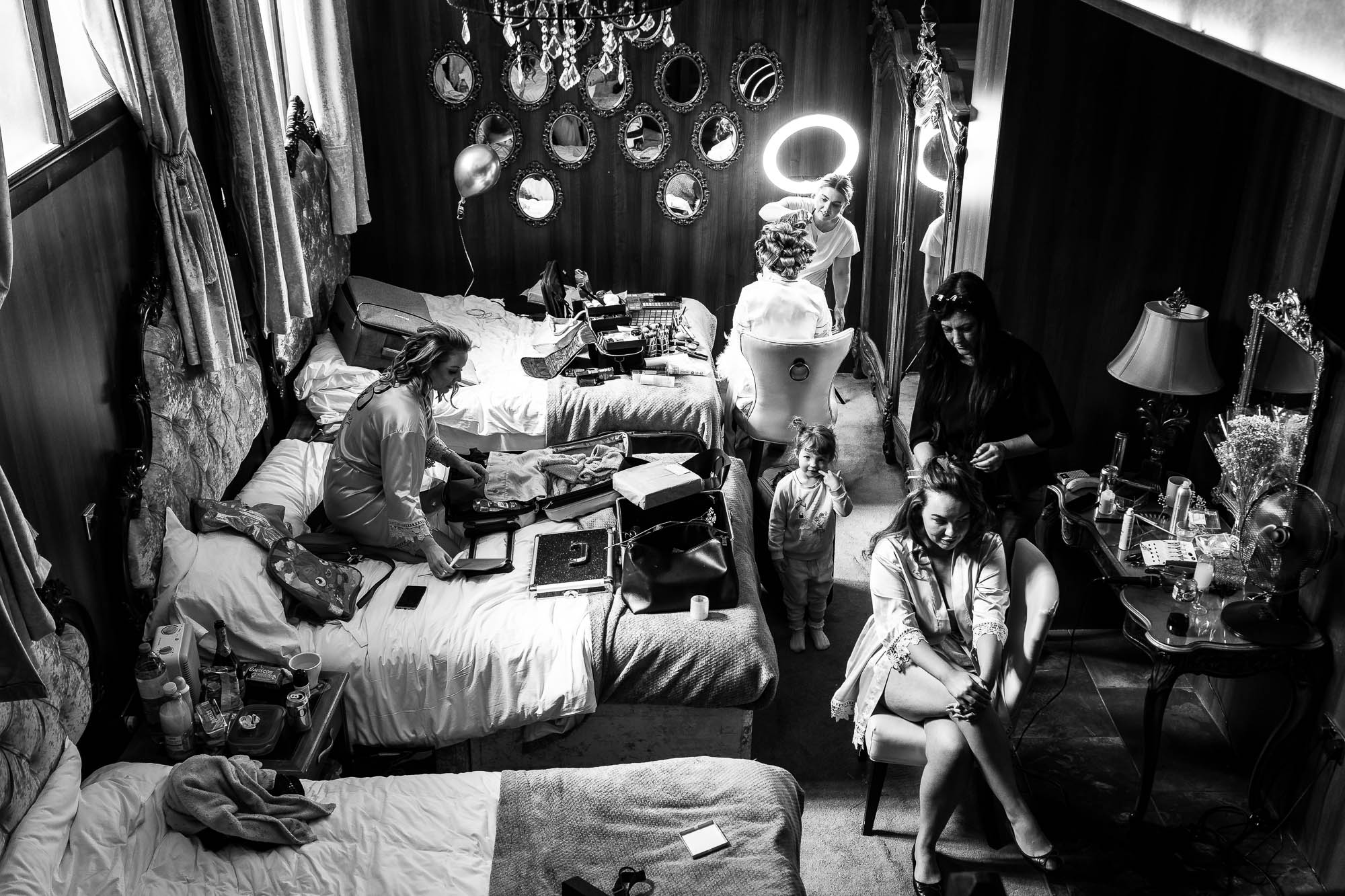 Bride getting ready with her bridesmaids