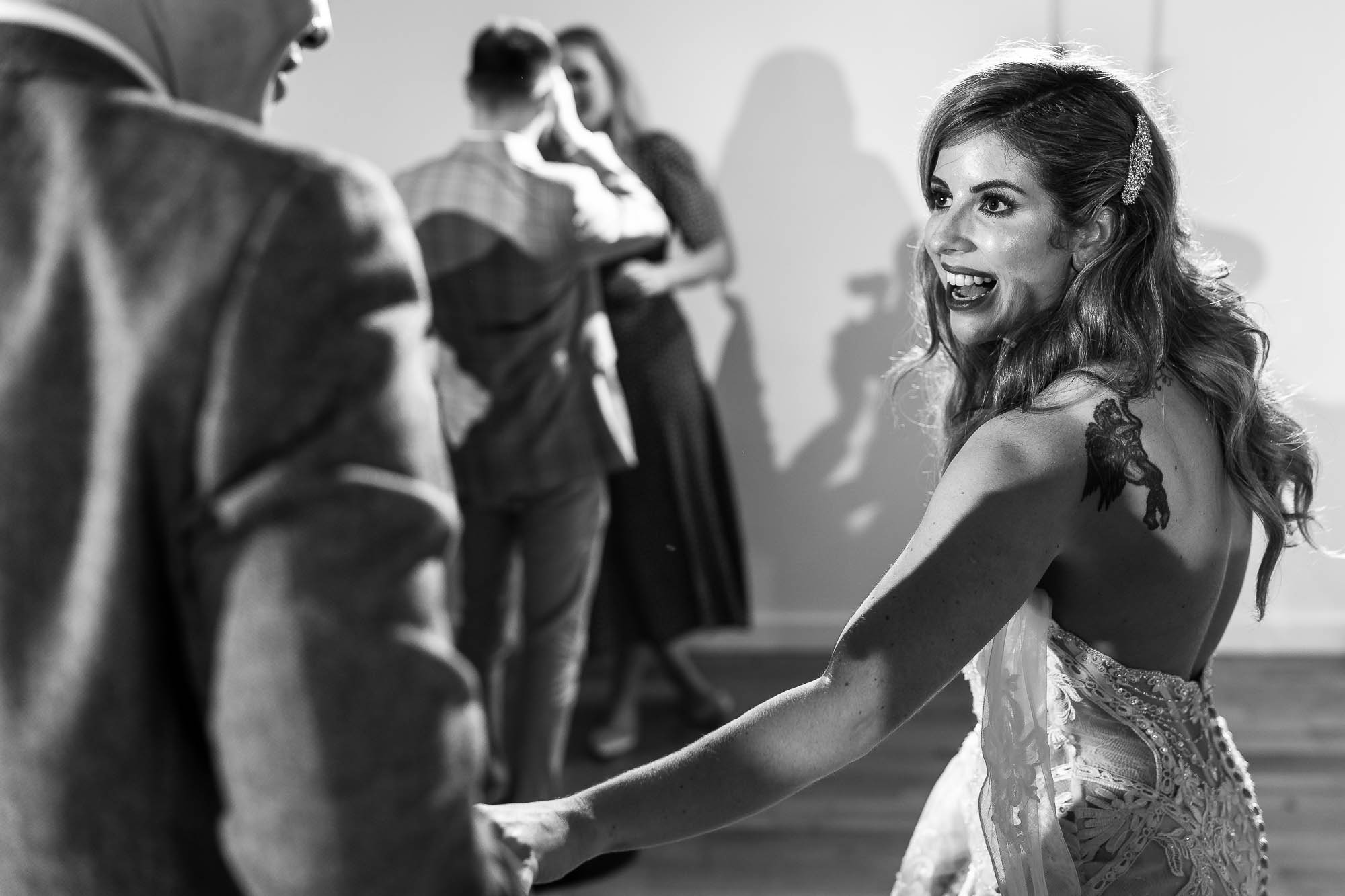 Bride and groom dancing