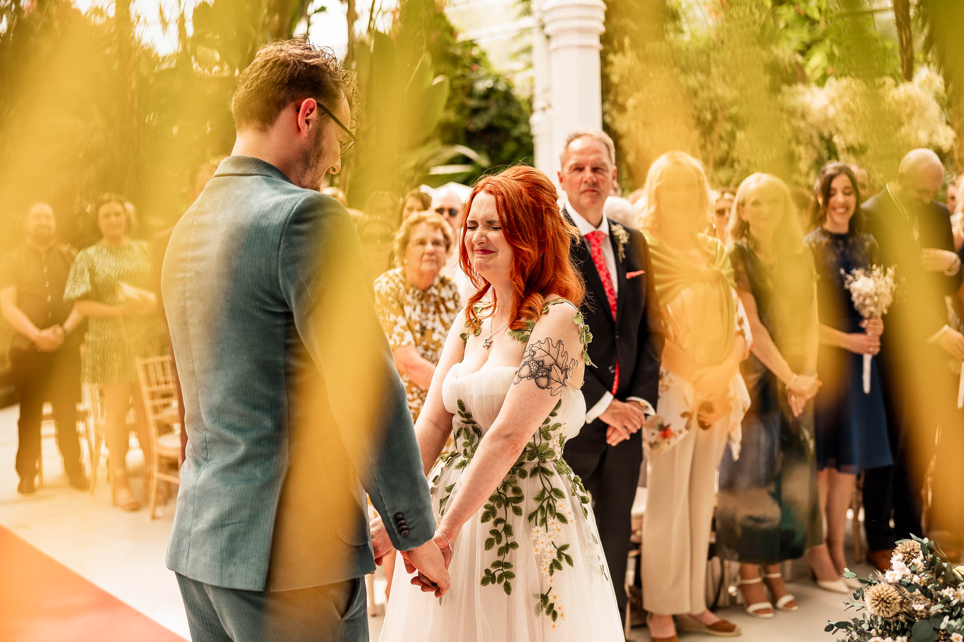 Bride laughs during ceremony